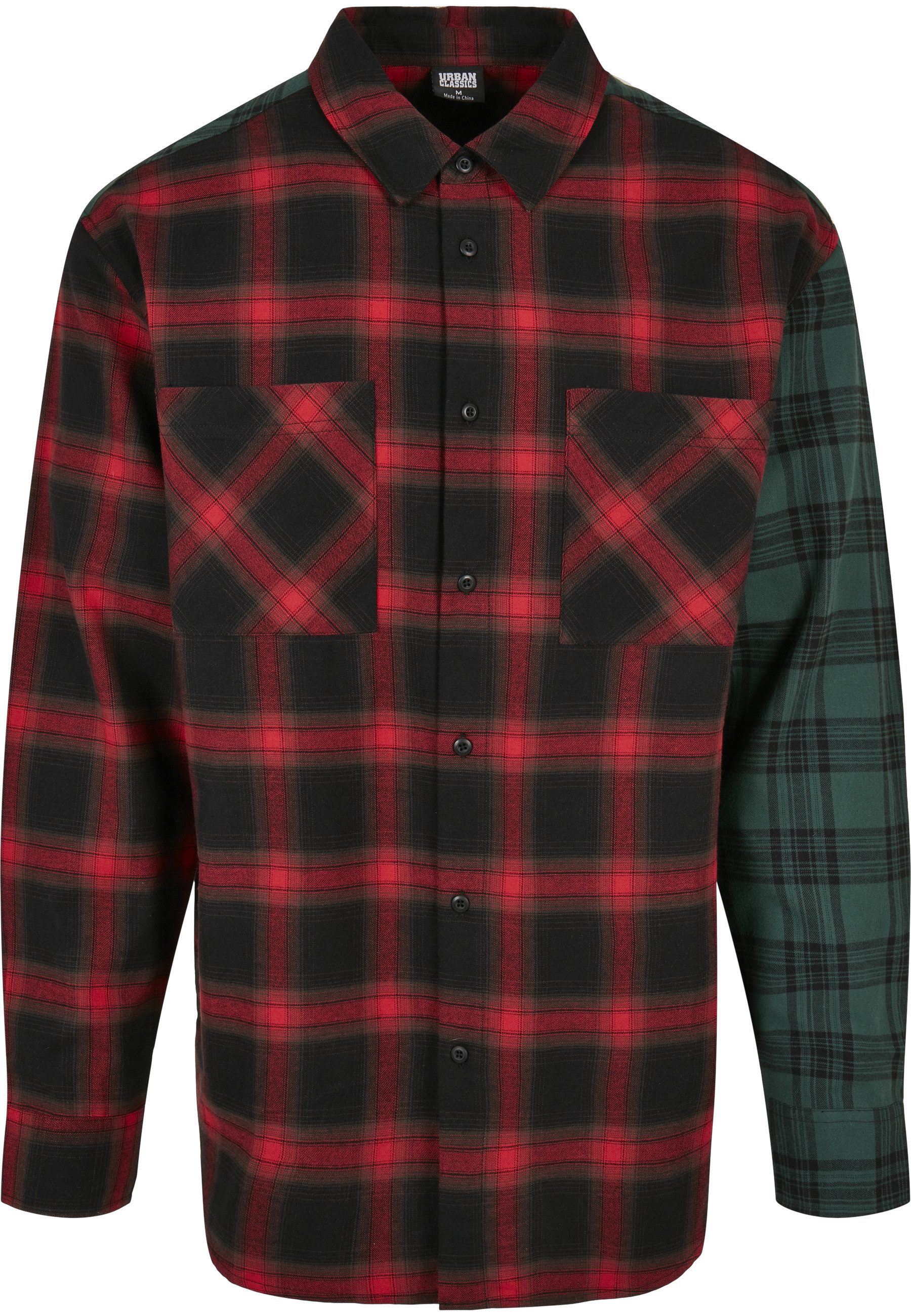 URBAN CLASSICS Langarm-Poloshirt Urban Classics Herren Oversized Mix Check Shirt (1-tlg)