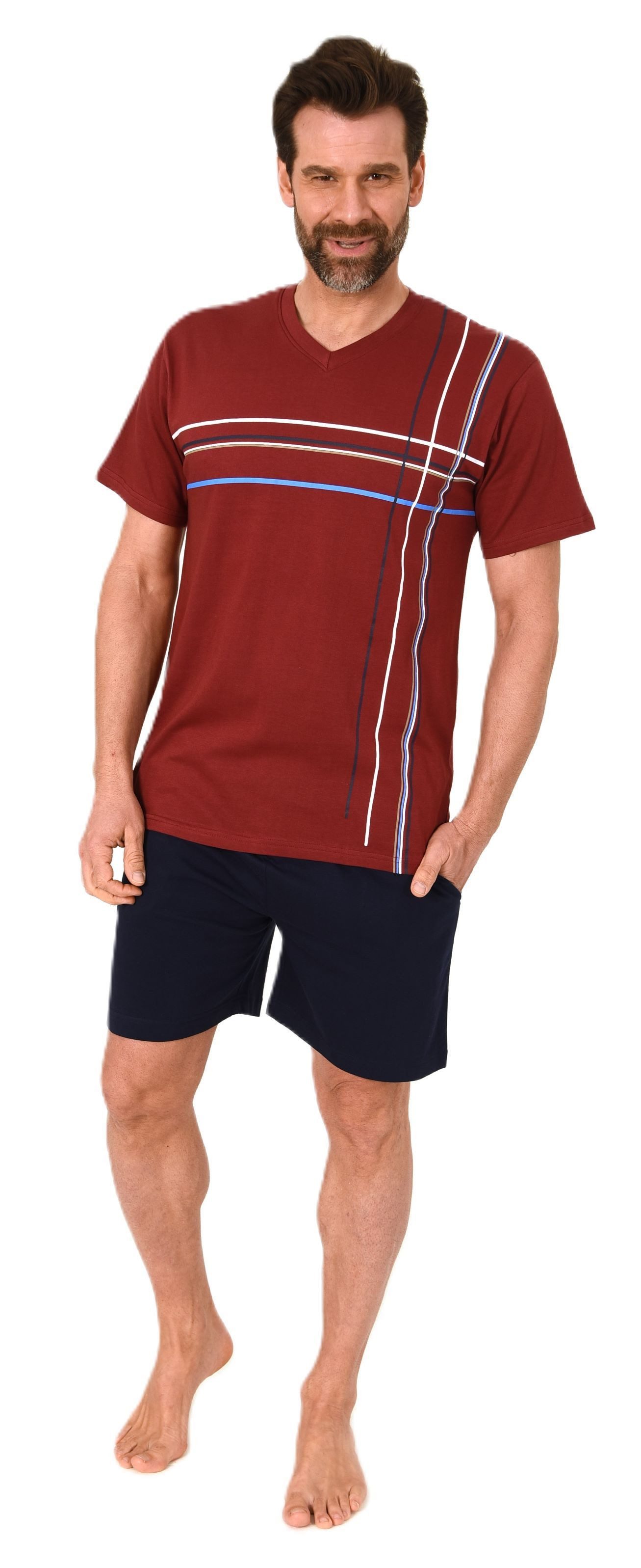Normann Pyjama Herren Shorty Schlafanzug kurzarm mit Frontprint - auch in Ü günstig online kaufen
