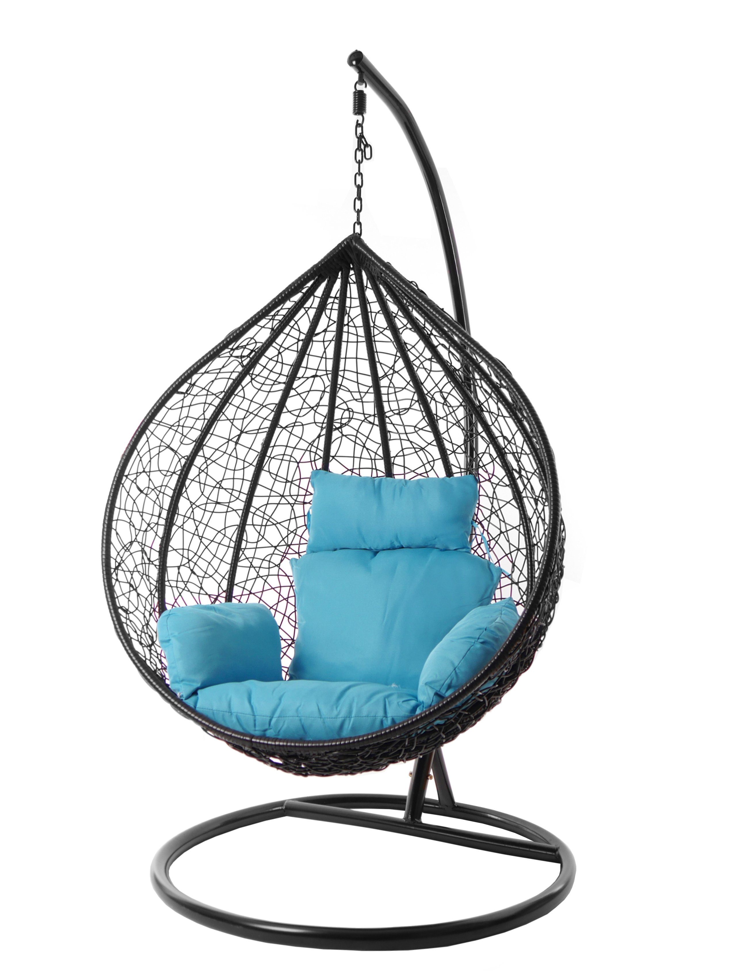 KIDEO Hängesessel Hängesessel MANACOR schwarz, inklusive, Kissen Gestell (5050 und Swing Nest-Kissen, edel, Farben hellblau XXL skyblue) verschiedene Chair