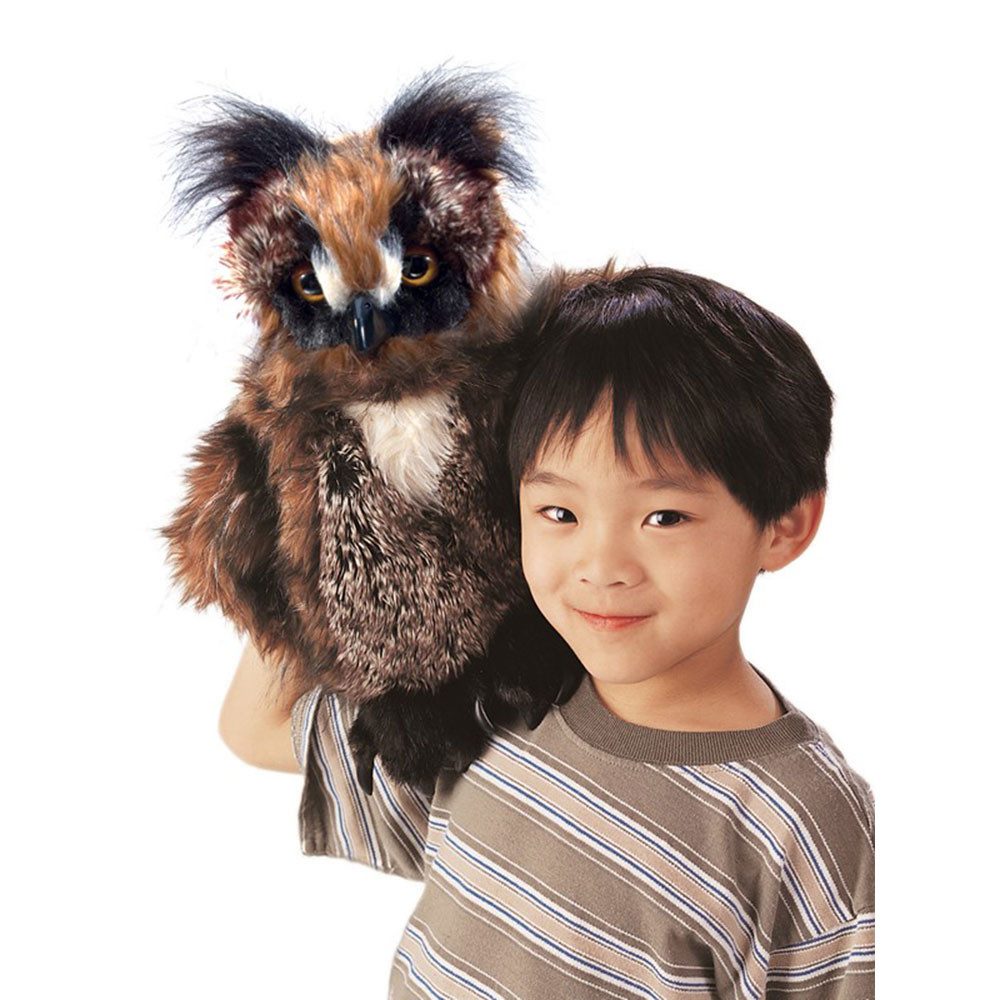 Folkmanis Handpuppen Handpuppe Folkmanis Handpuppe Vogel, Eule mit beweglichen Augendeckeln 2403 (Packung)