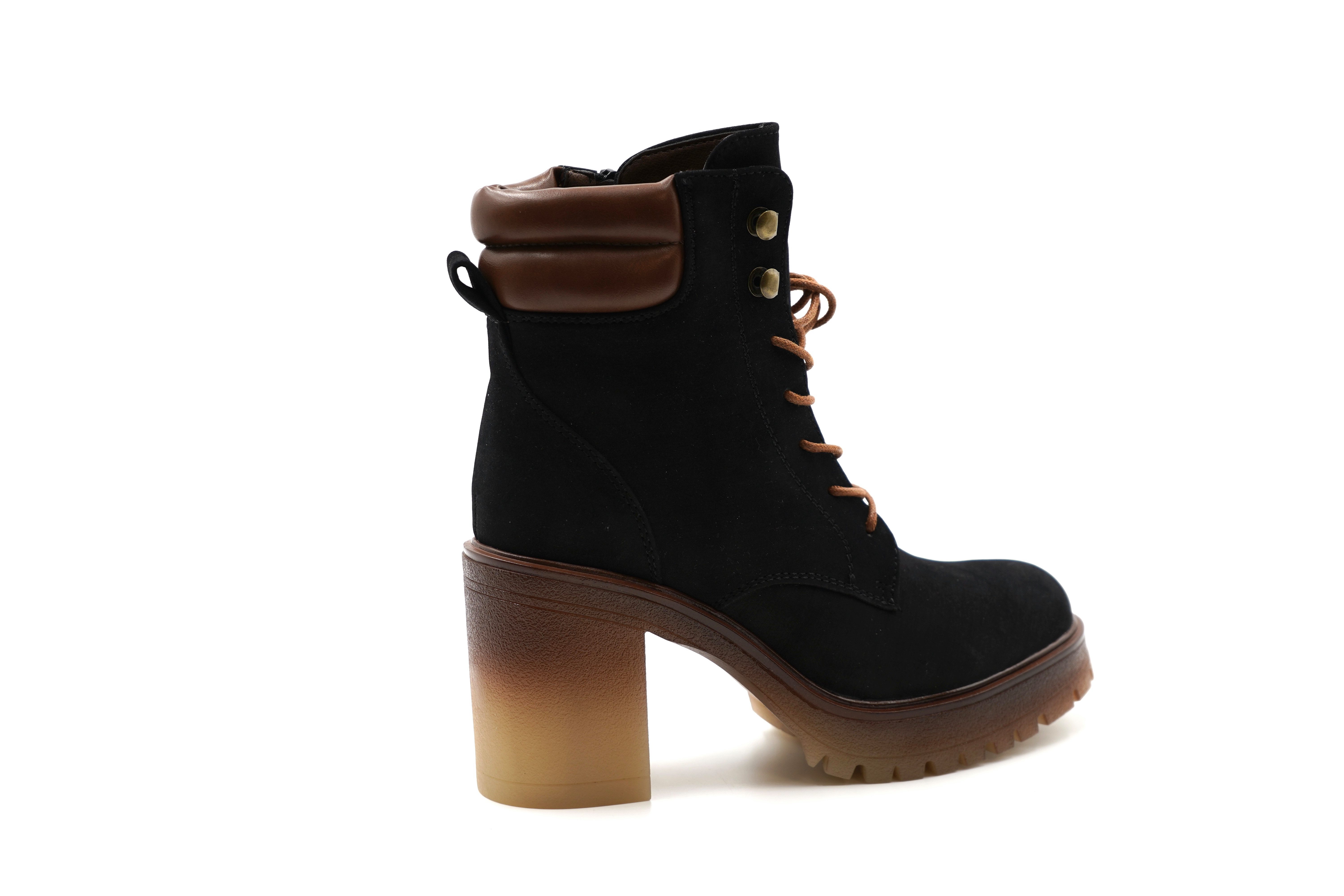Sonderpostendiscount Damen Boots Stiefletten 23-5 Schwarz mit seitlichem Reissverschluss Schnürstiefelette Seitlicher Reissverschluss