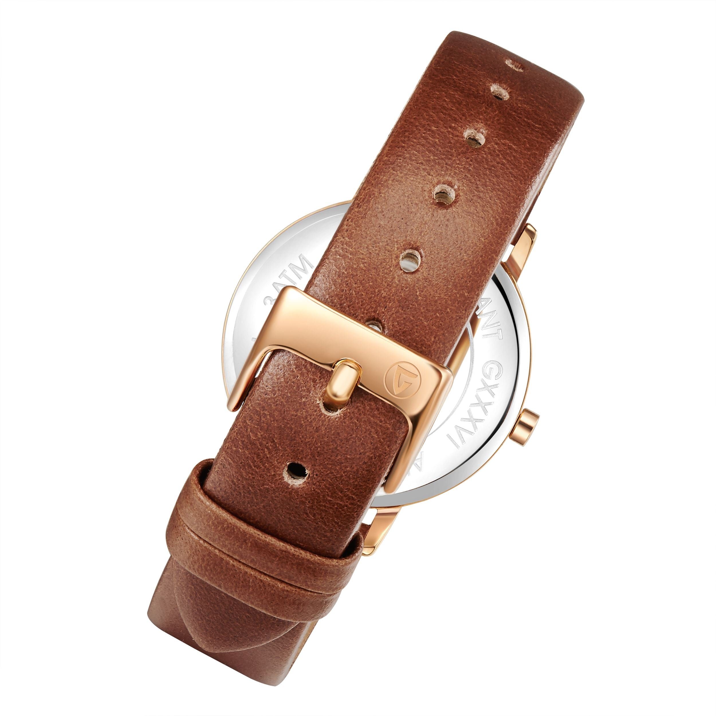 Gigandet Quarzuhr Armbanduhr, Damenuhr, Flach, Schlicht, 30mm, MINIMALISM G36-004 G36-004, Mineralglas, Minimalistisch, Lederband, 3bar/30m wasserdicht – Bild 4 von 5