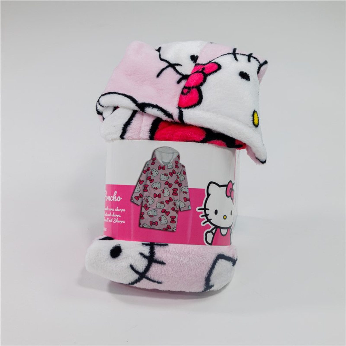 Aymax sprl Fleeceponcho Hello Kitty Sweat Poncho – Coral Fleece Kuschelponcho Erwachsene – Bild 3 von 4