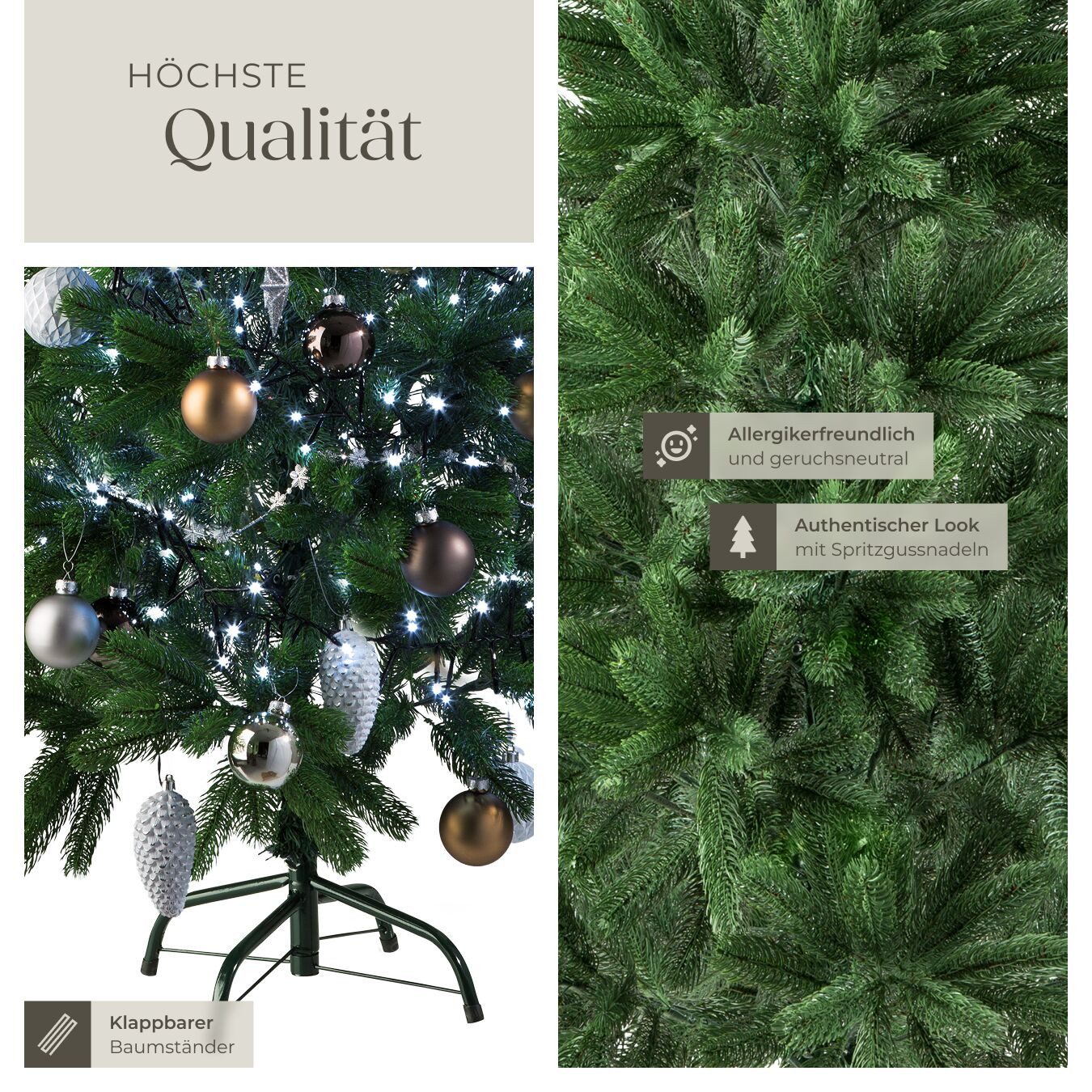 tectake Künstlicher Weihnachtsbaum Christbaum künstlich Tannenbaum 140-180cm Grün, Undekorierter/Unbeleuchteter Baum, verschiedene Größen, künstlich, Spritzguss