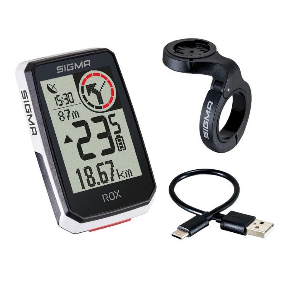 SIGMA Fahrradcomputer Sigma Sport GPS Computer ROX 2.0 White Tip Mount Set inkl. Overclamp B