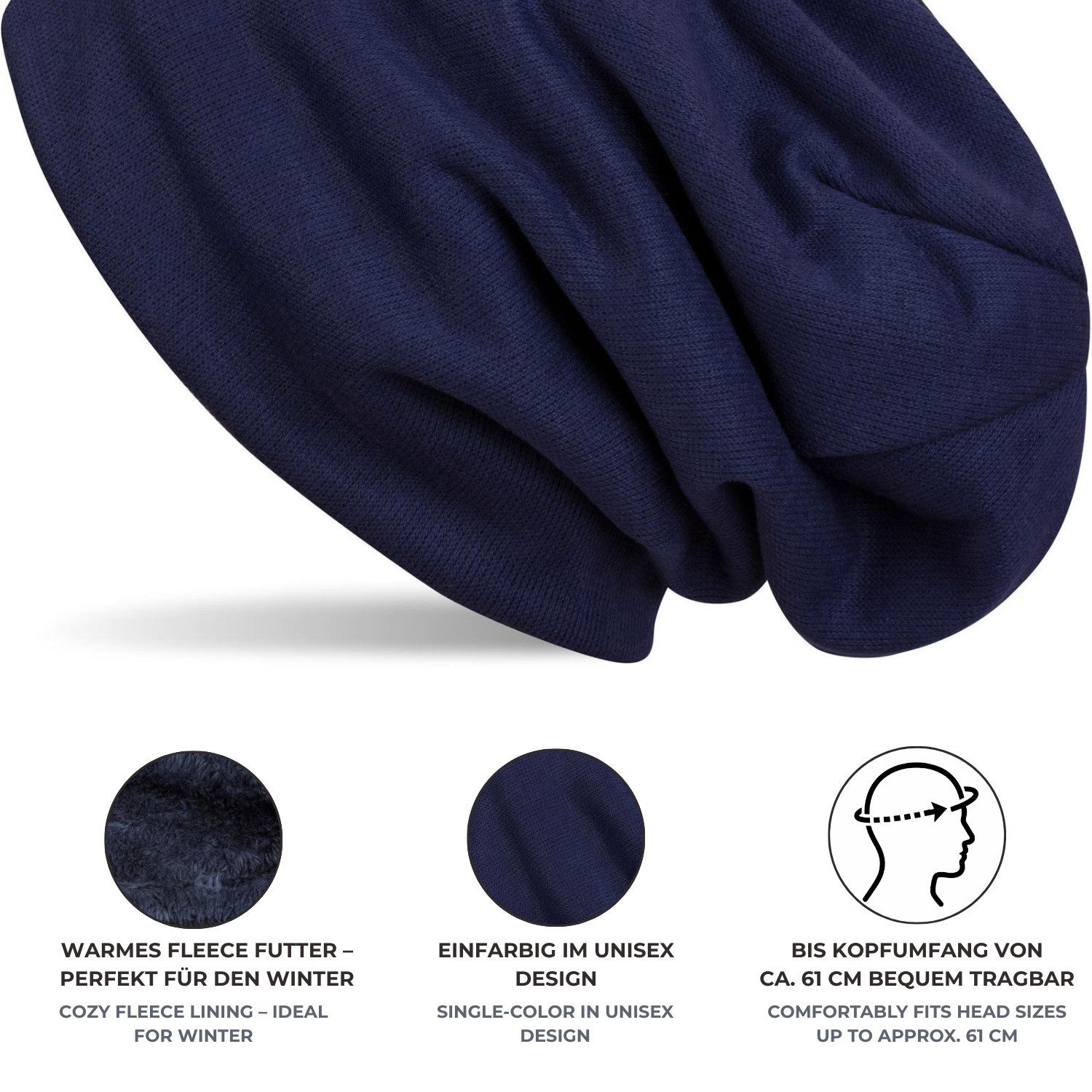 styleBREAKER Strickmütze Feinstrick Beanie Mütze unifarben mit Fleece (1-St) – Bild 5 von 5