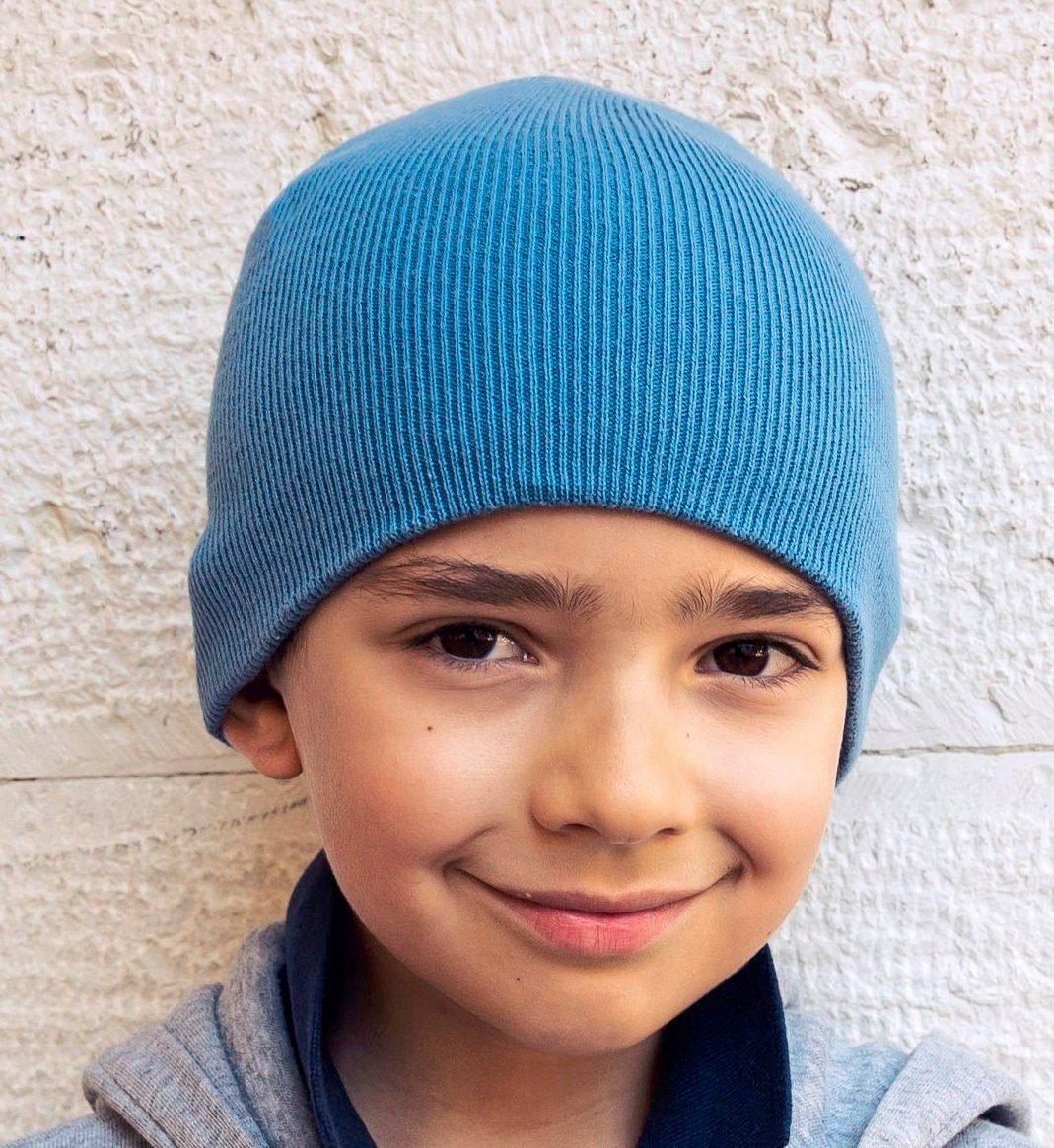 Atlantis Beanie Kinder Mütze / Wintermütze für Mädchen und Jungen aus Bio-Baumwolle verschiedene Farben Hellblau