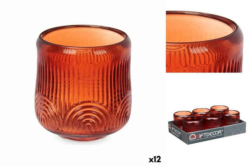 Gift Decor Windlicht Kerzenschale Streifen Orange Glas 9 x 9,5 x 9 cm 12 Stück