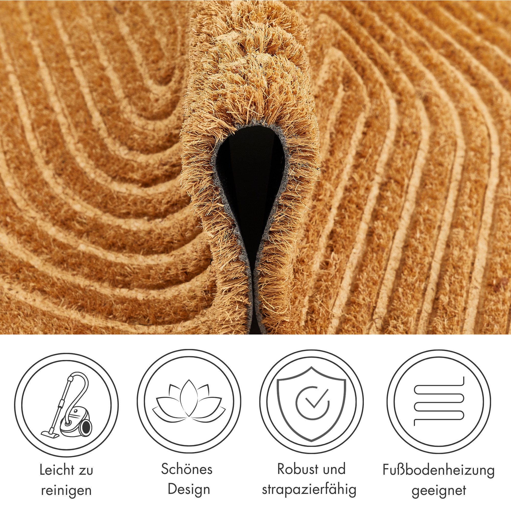 Andiamo Fußmatte Kokos, rechteckig, Höhe: 17 mm, Schmutzfangmatte, verschiedene Designs, In- und Outdoor geeignet