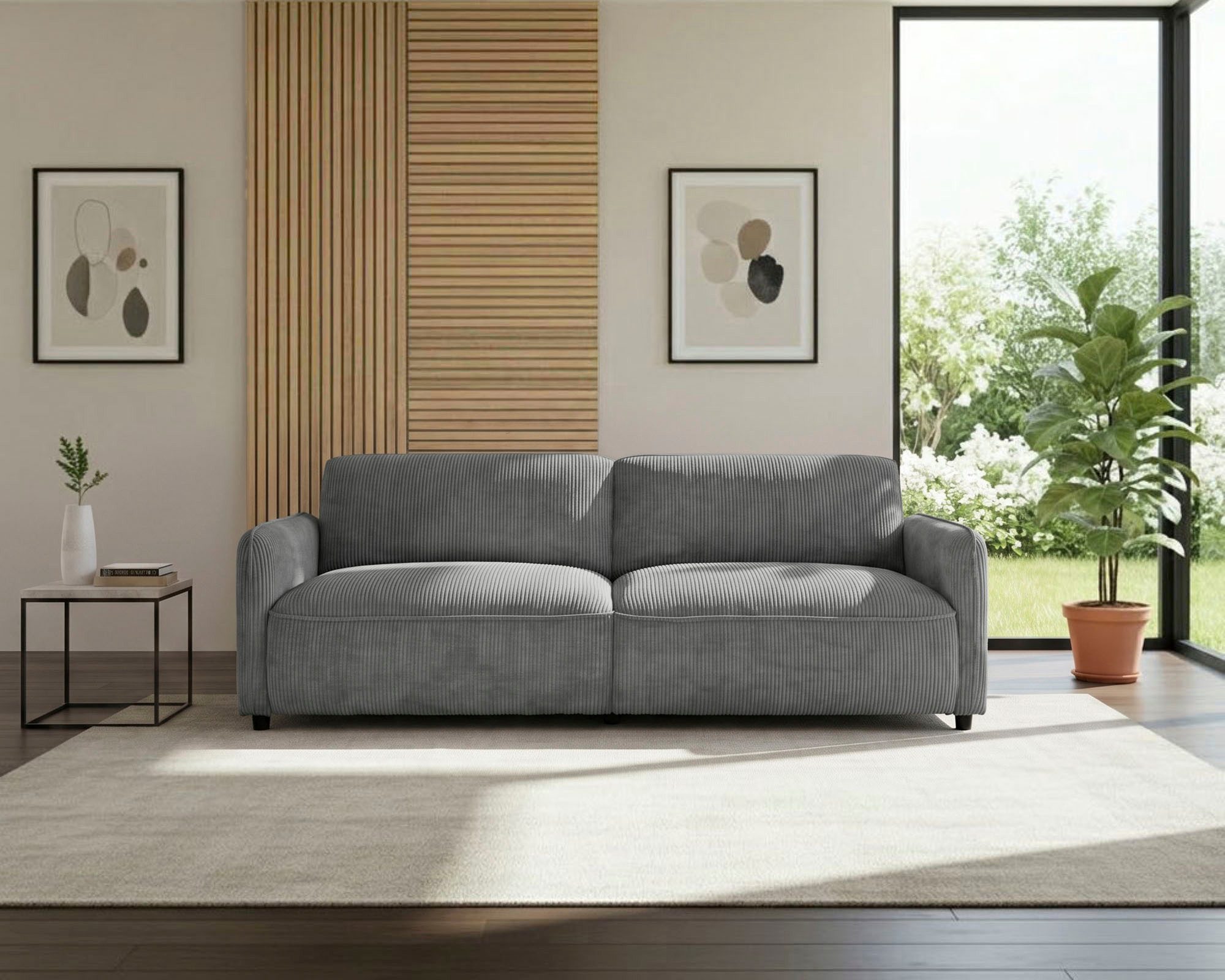 Dorel Home 3-Sitzer Allie Curved Schlafsofa 209 cm, Bettfunktion (110/190), verstellbare Rückenlehne, Cord u. Velours