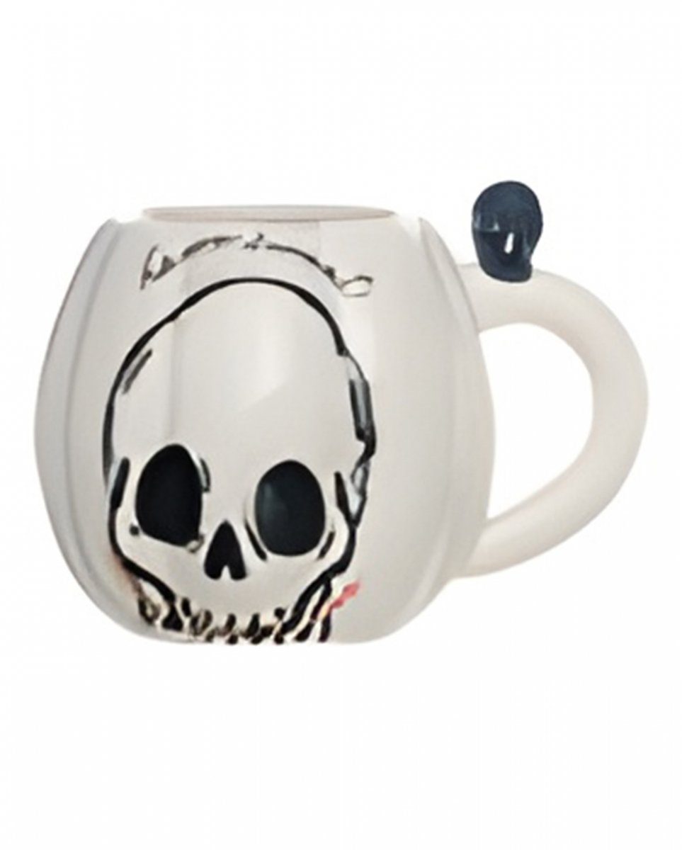 Horror-Shop Geschirr-Set Weiße Halloween Kürbis Keramik Tasse mit schwarzem Totensc