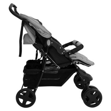 vidaXL Kinder-Buggy Zwillingskinderwagen Hellgrau Stahl