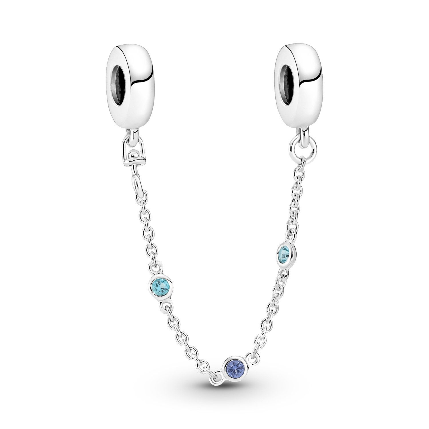 Pandora Charm-Einhänger Sicherheitskette Silber Dreifacher Blauer Stein