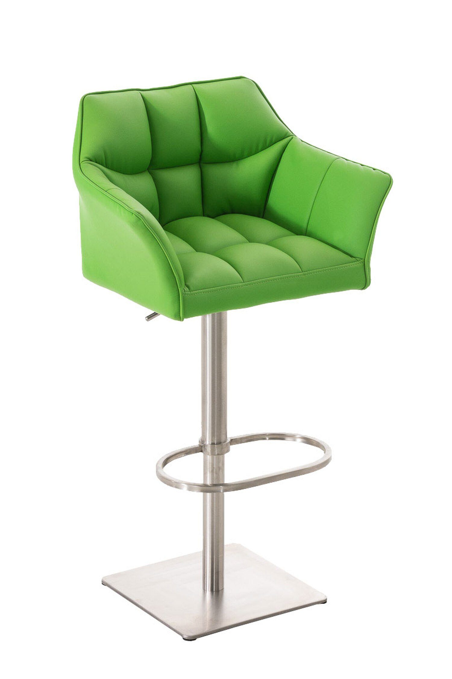 TPFLiving Barhocker Damaso (mit Rückenlehne und Fußstütze - Hocker für Theke & Küche), 360° drehbar - Gestell Edelstahl - Sitzfläche: Kunstleder Grün