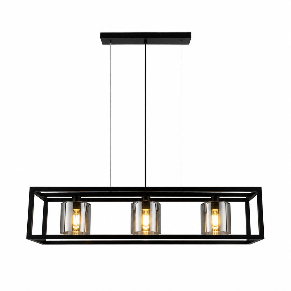 EGLO Pendelleuchte, Leuchtmittel nicht inklusive, Pendelleuchte Hängelampe Esszimmerlampe Rauchoptik Schwarz Glas L110cm