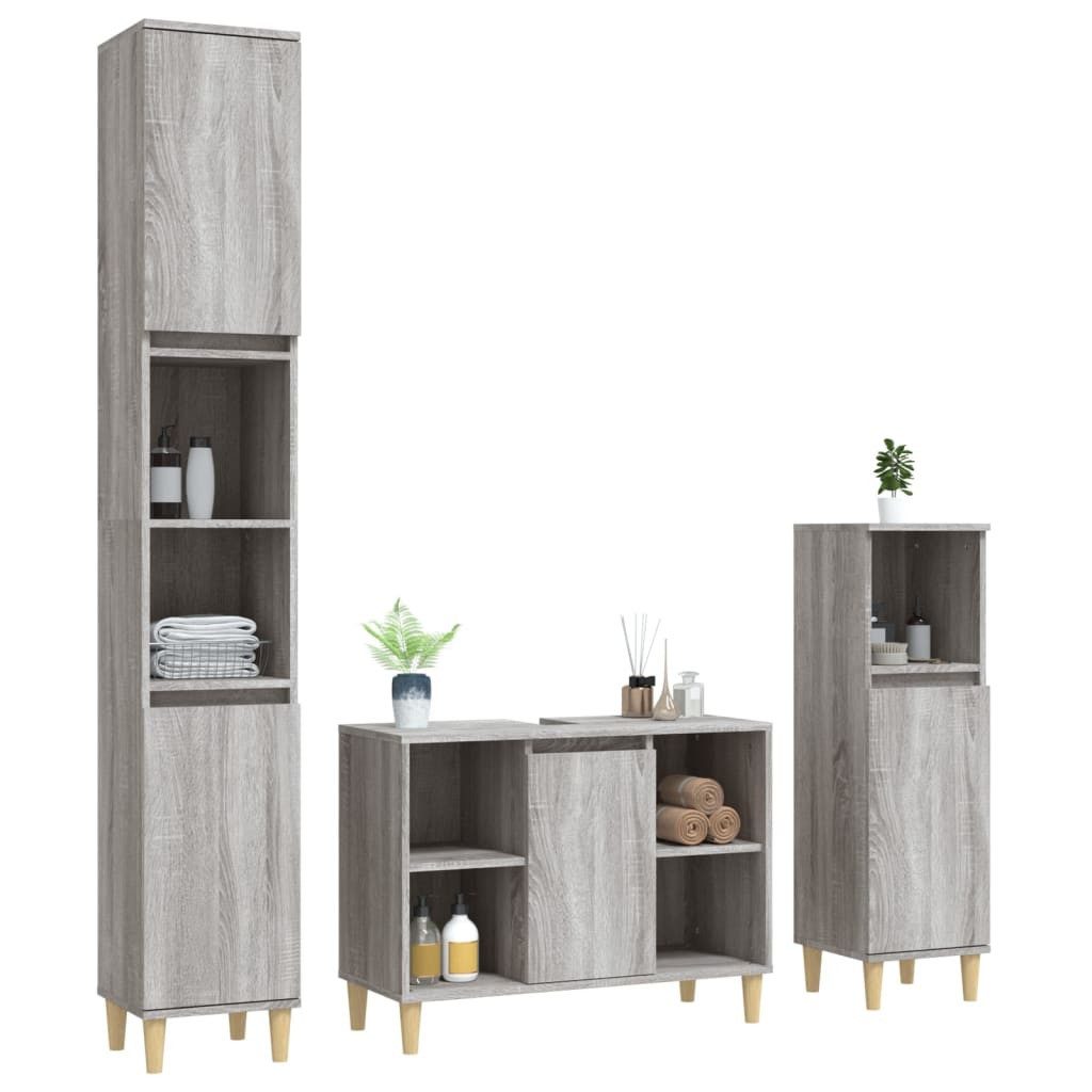 vidaXL Badezimmer-Set 3-tlg. Badmöbel-Set Grau Sonoma günstig online kaufen