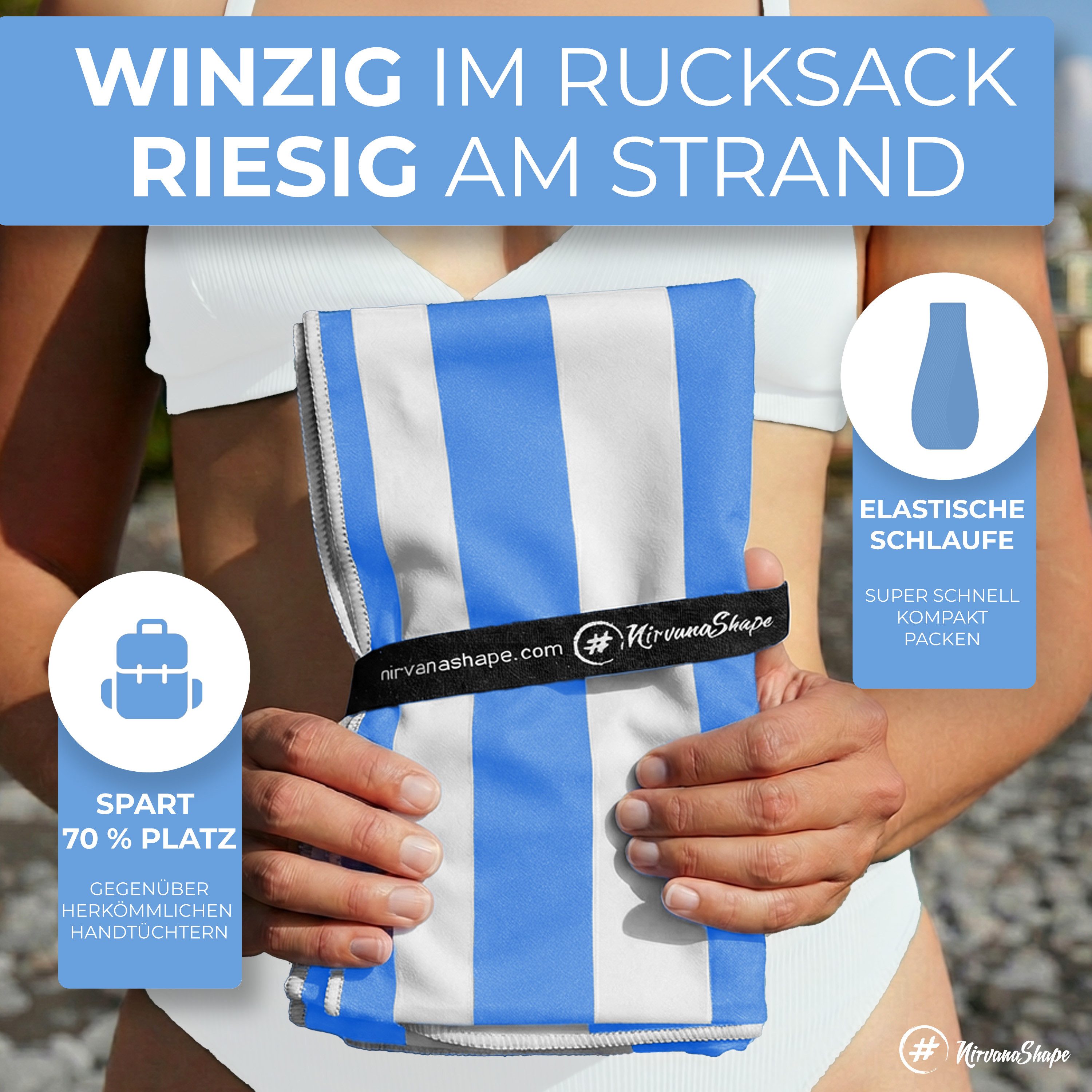 NirvanaShape Strandtuch Reise Handtuch Strandtuch XXL - Strandhandtuch, Mikrofaser Badetuch – Bild 4 von 5