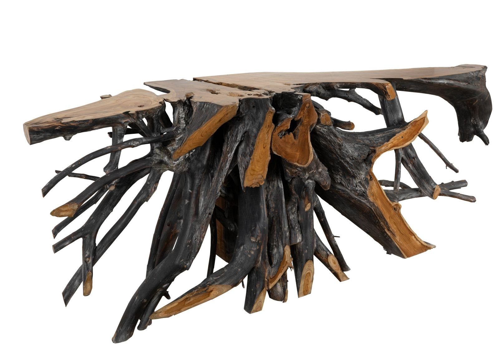 Massivmoebel24 Konsolentisch UNIKATeakMassivholznatur (Massivholz montiert 81 kg UNIKA #180), Teak 250x50x80 cm (BxTxH) natur lackiert