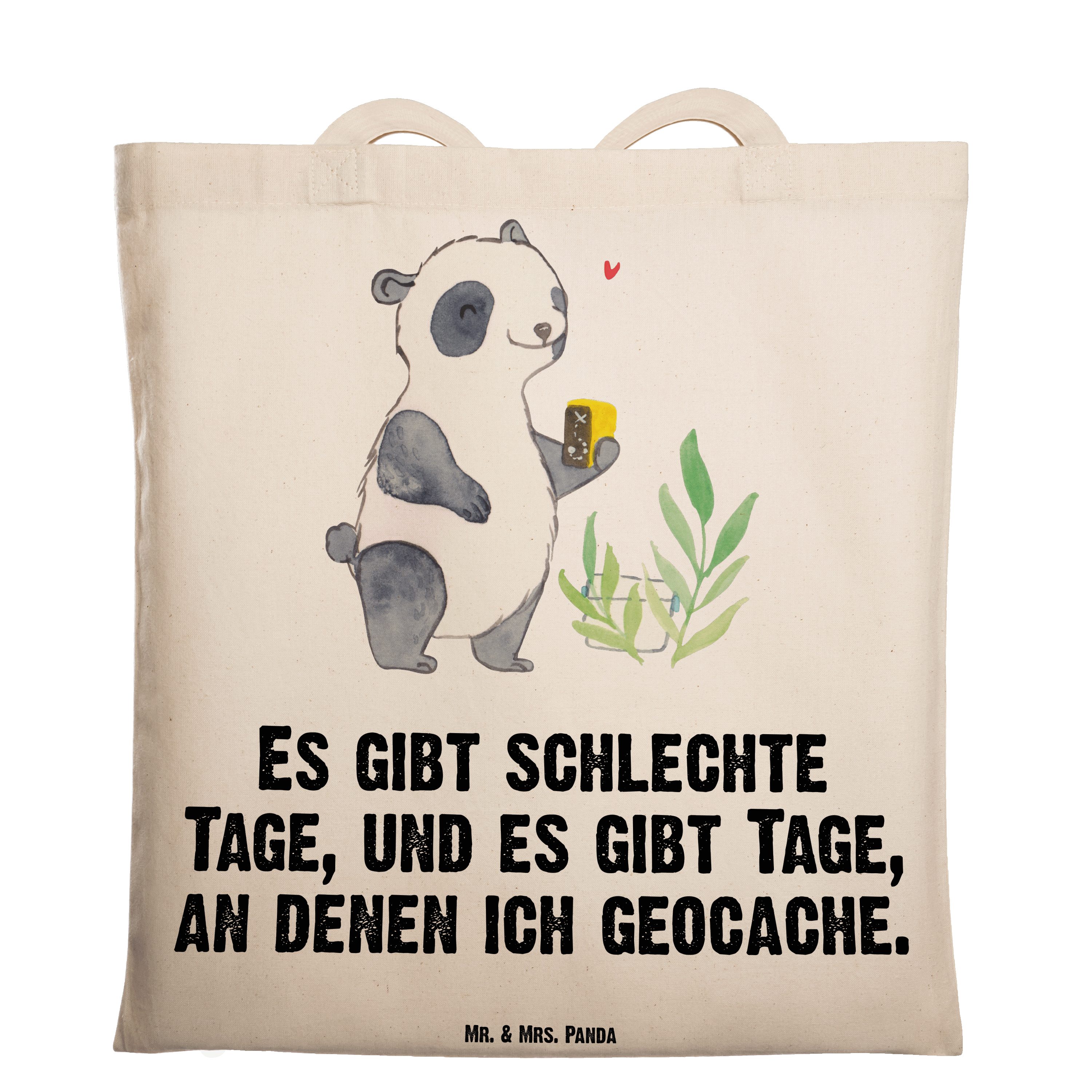Mr. & Mrs. Panda Tragetasche Panda Geocaching Tage - Transparent - Geschenk, Hobby, Danke, Beutel, (1-tlg)