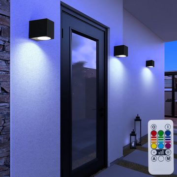 etc-shop Außen-Wandleuchte, Leuchtmittel inklusive, Warmweiß, Farbwechsel, 2er Set RGB LED Außen Lampen Fernbedienung ALU Down Spots dimmbar