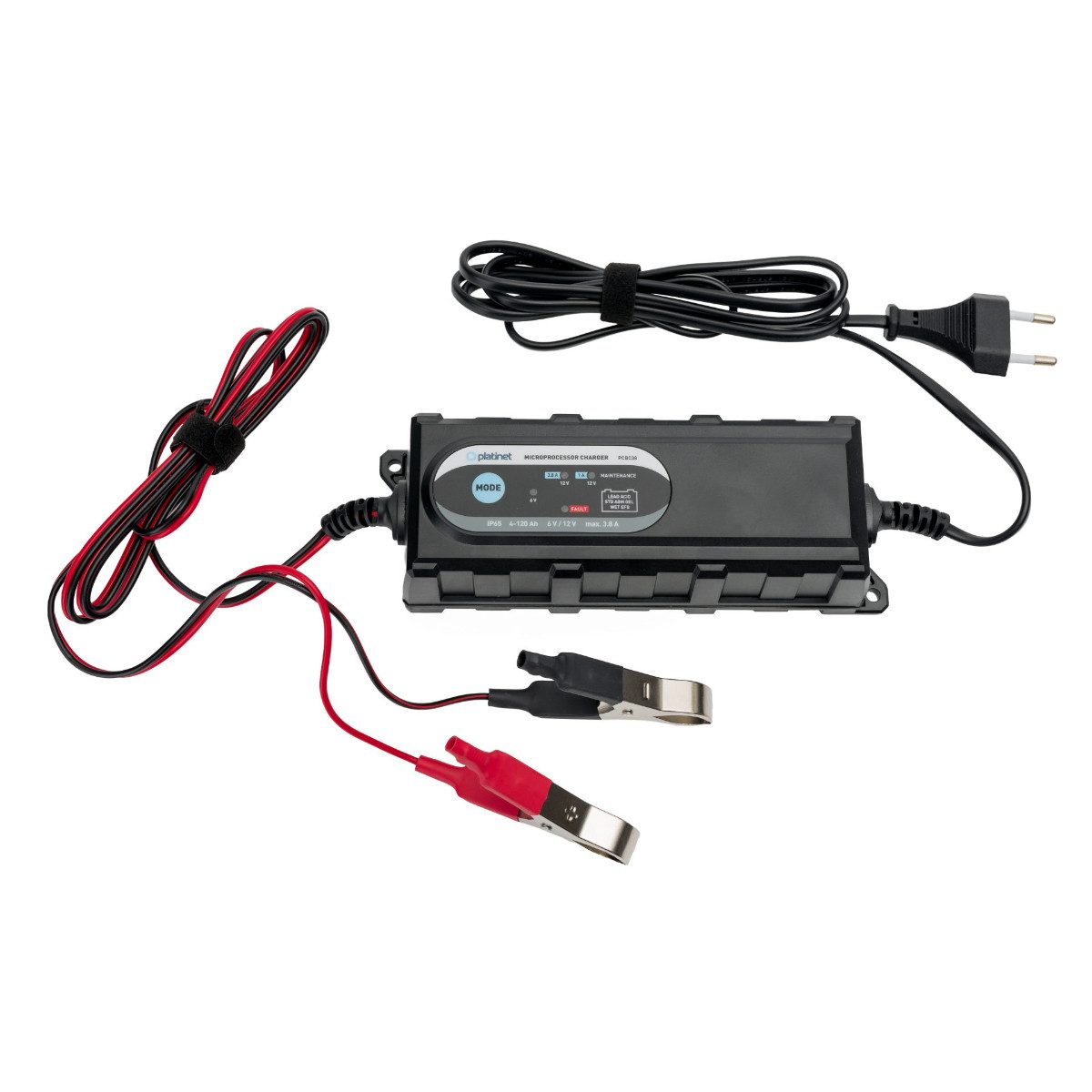 Platinet PCBC38 Autobatterie-Ladegerät (3800 mA, 6 Stufen Smart-Laden mit IP65 Schutz und automatischem Erhaltungsmodus)