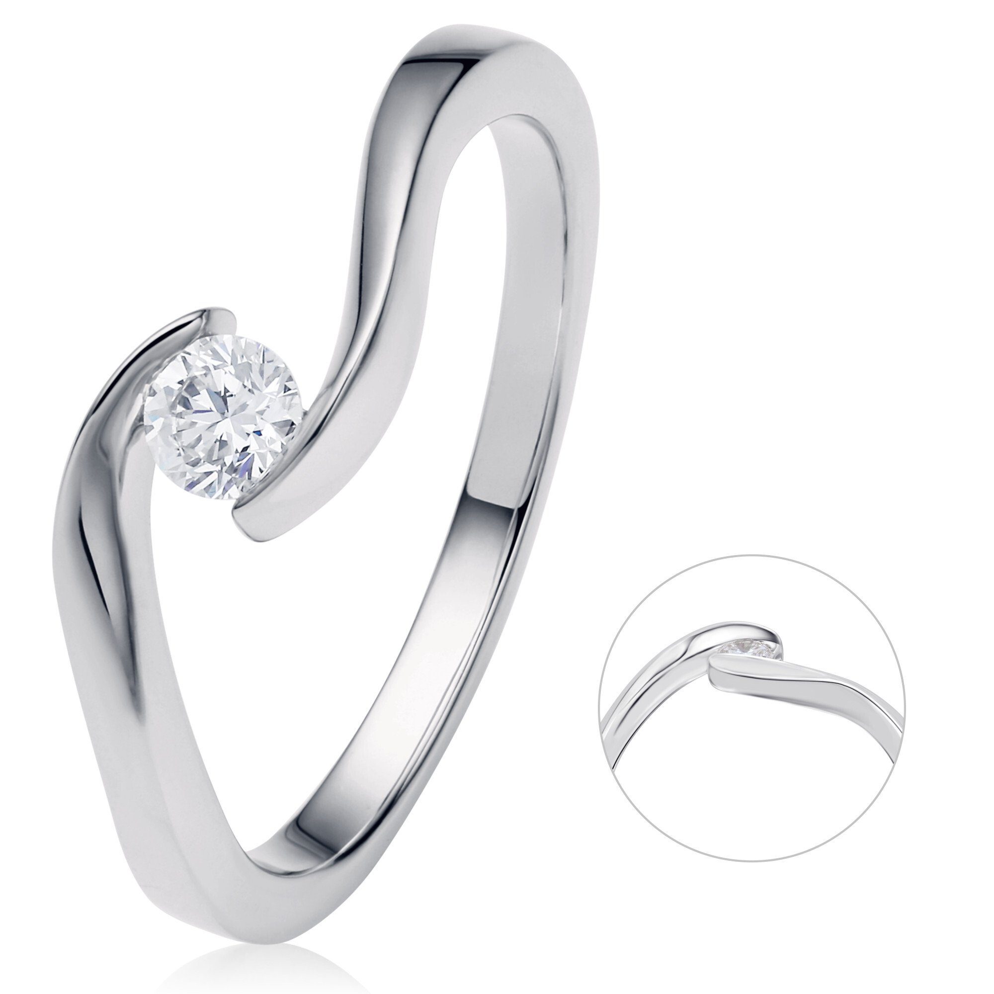 ONE ELEMENT Diamantring 0,20 ct Diamant Brillant Spannfassung Ring aus 750 Weißgold, Damen Gold Schmuck Spannfassung