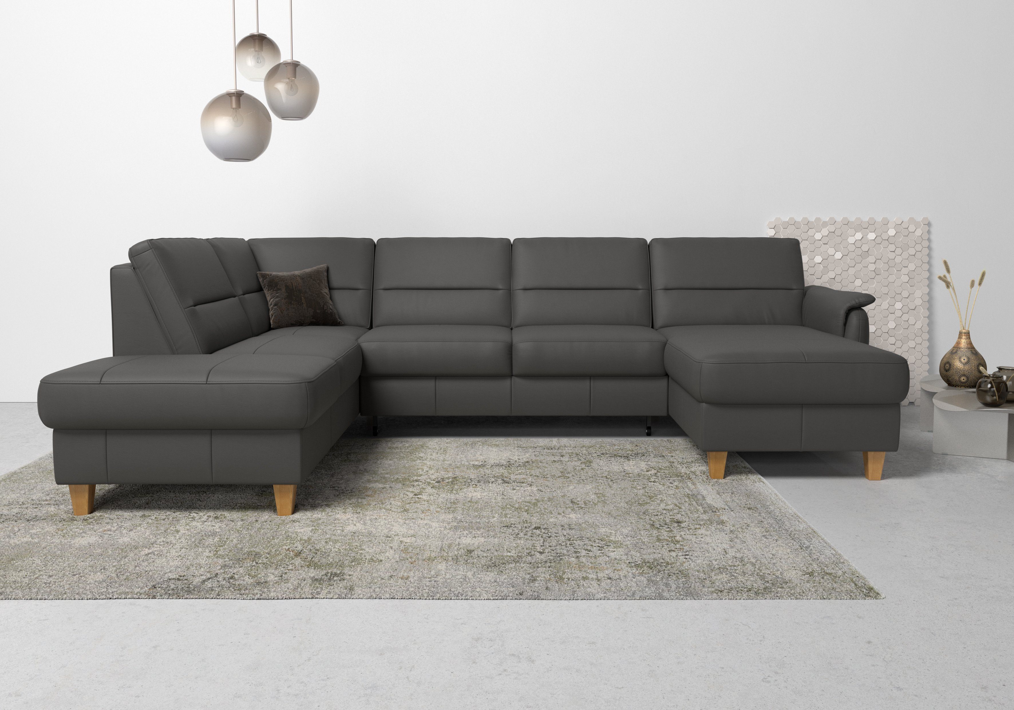Home affaire Wohnlandschaft Palmera U-Form, B: 308 cm, optional Bettfunktion & Bettkasten, Federkern