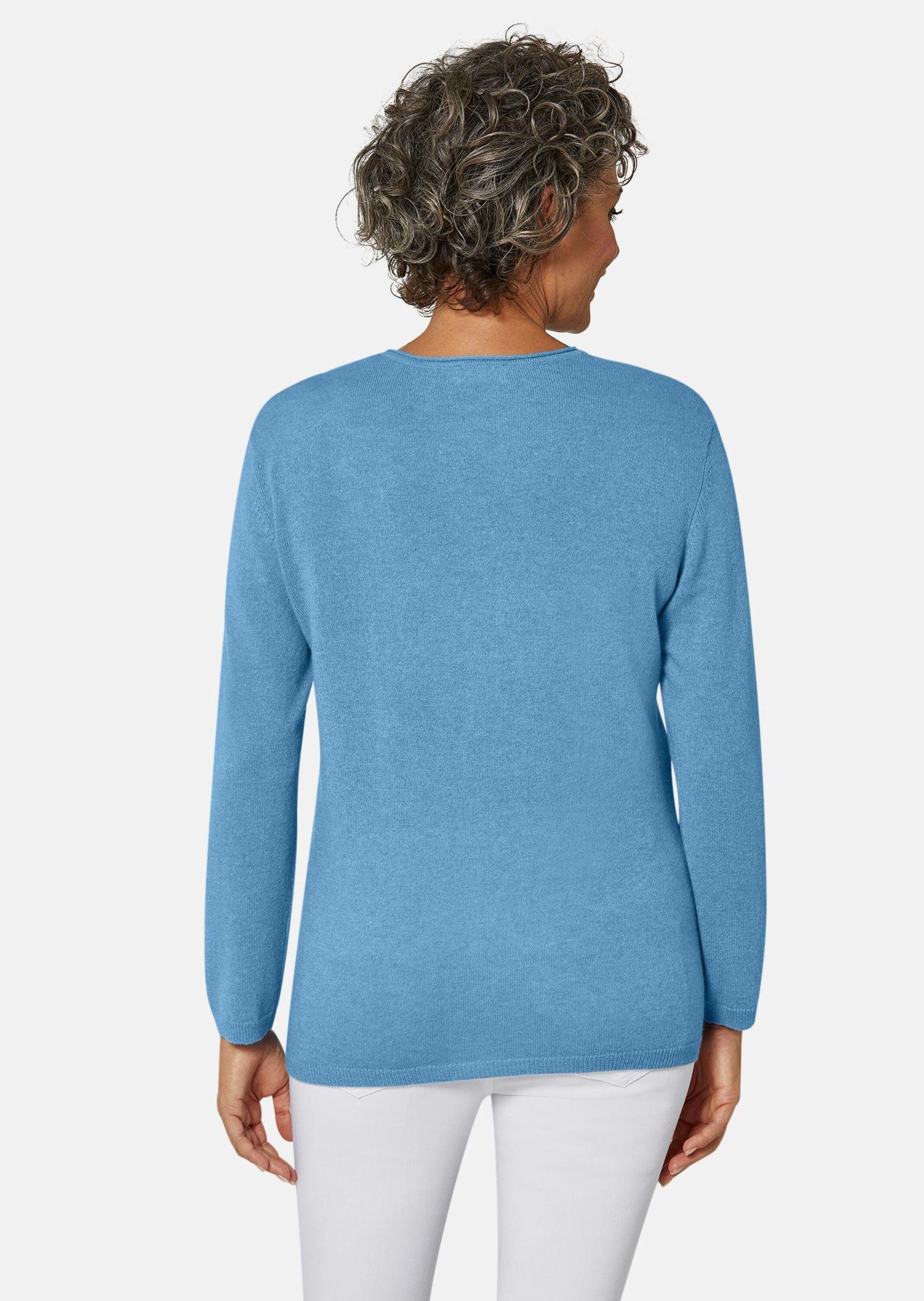 GOLDNER Strickpullover Basicpullover mit V-Ausschnitt Strickpullover mit Teilungsnaht, Rippstrick-Details und Langarm