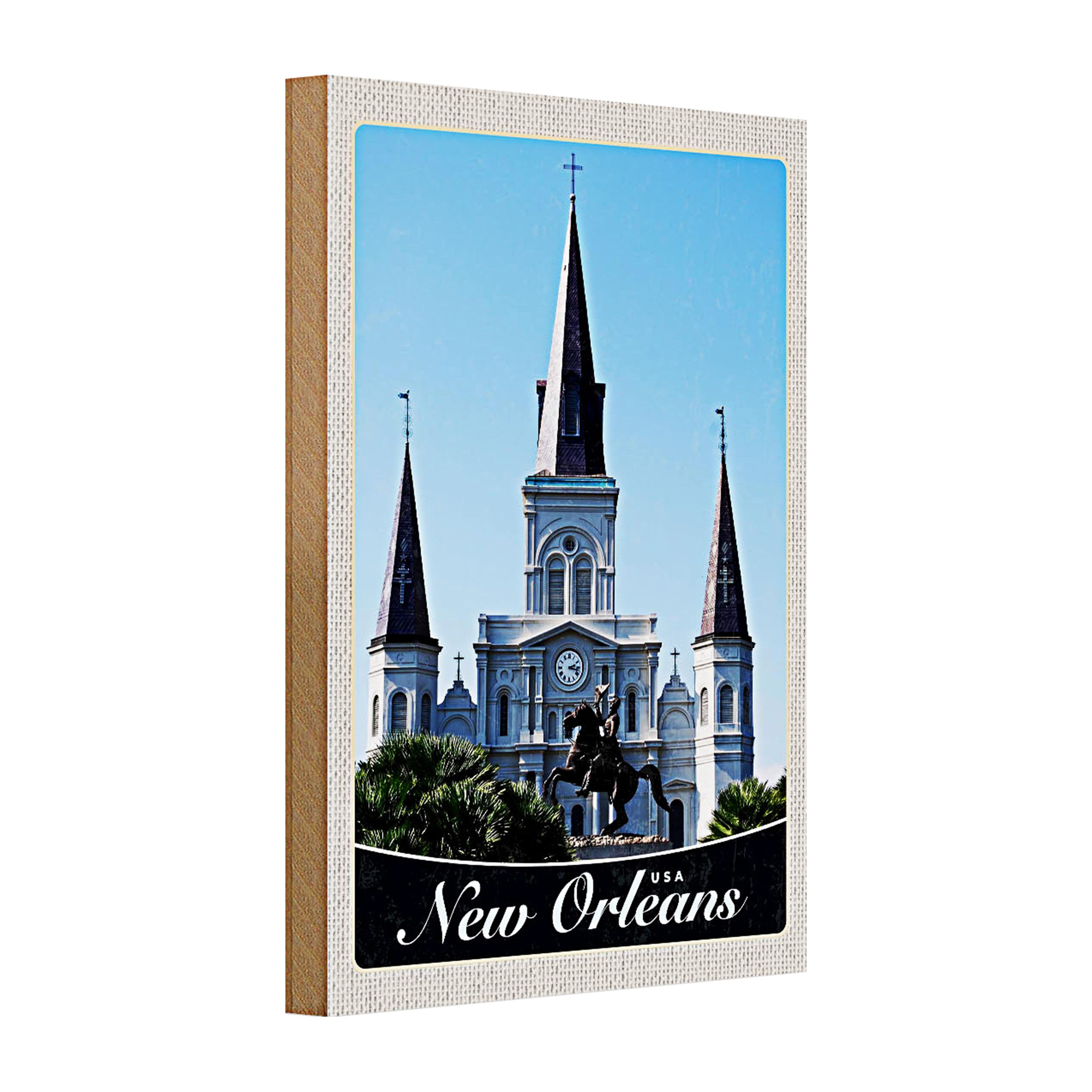 Roomando Holzbild Holzschild Reise 20x30cm New Orleans USA Amerika Kirche Urlaub