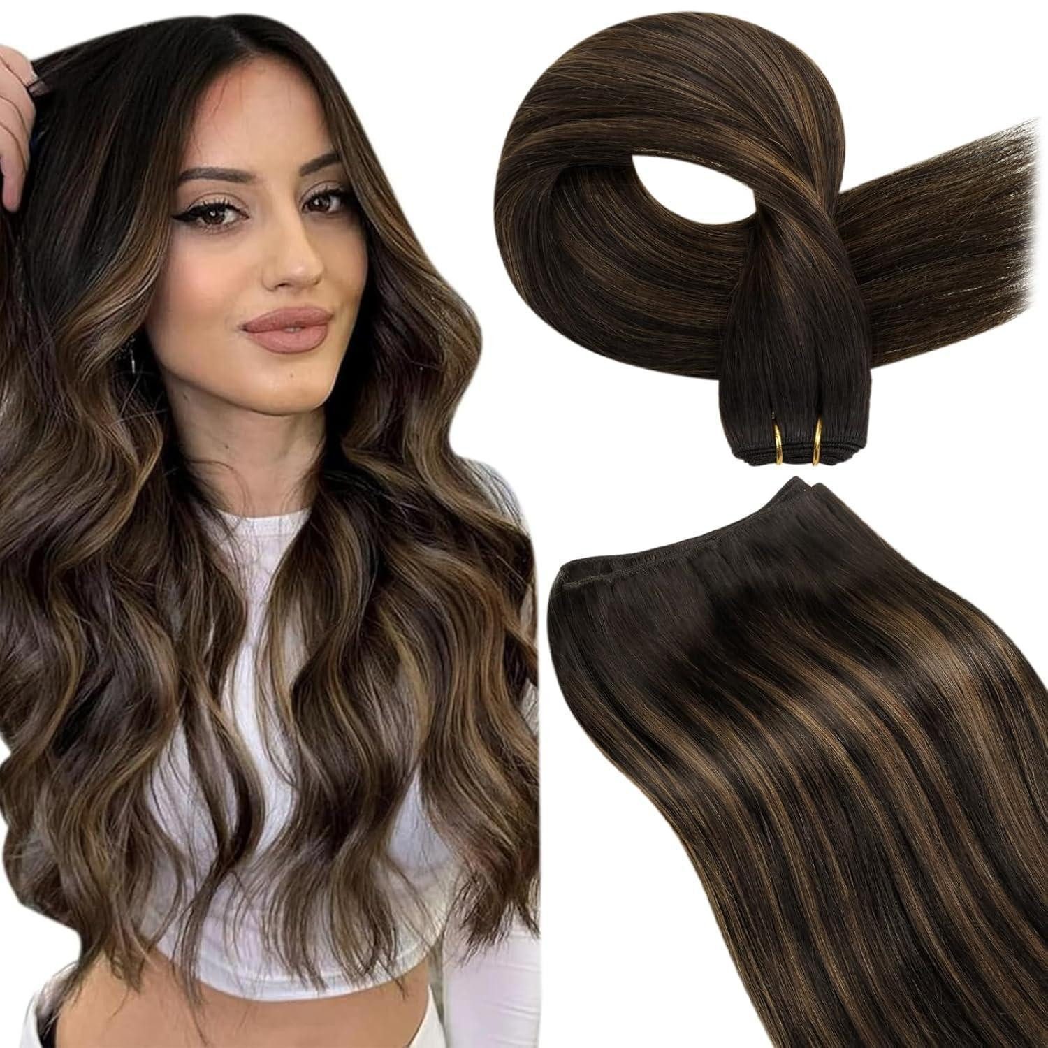 LuxusKollektion Echthaar-Extension Extensions Echthaar Braun Balayage Ombre 50cm-100G 4.7-Weft-#2 8 2