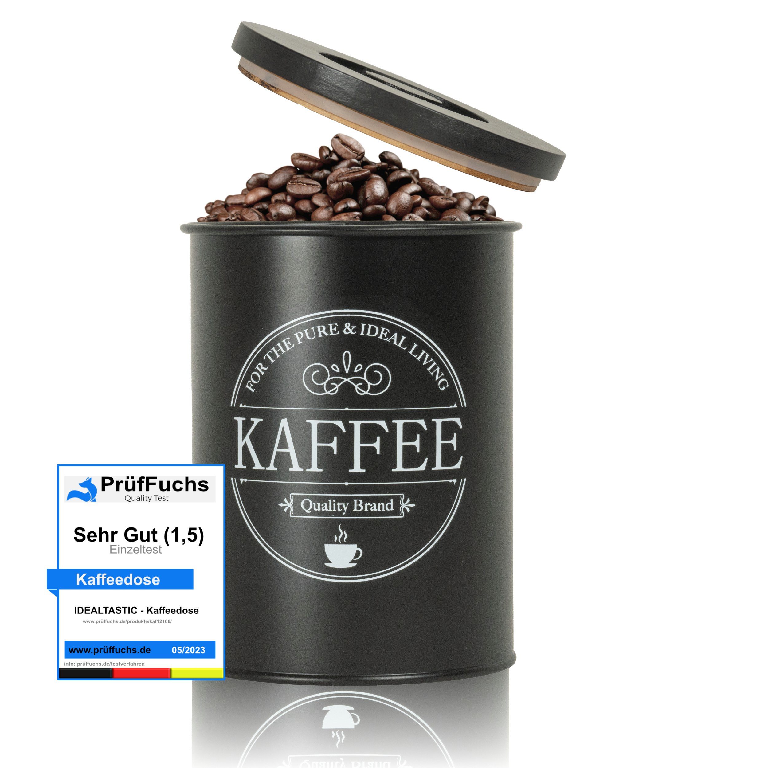 für (mit für IDEALTASTIC Kaffeearoma, Robuste Kaffeedose zeitsparendem Bambus-Deckel, Kaffeedosen), Kaffeedose luftdicht gemahlenen & 500g Stahl, Bohnen anhaltendes Kaffee Lebensmittelgeprüfte