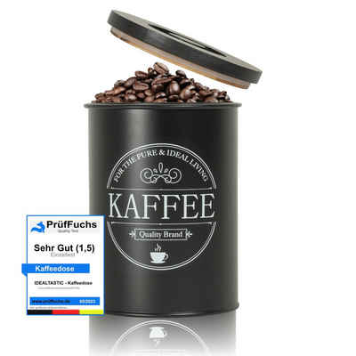 IDEALTASTIC Kaffeedose luftdicht 500g für anhaltendes Kaffeearoma, Stahl, (mit zeitsparendem Bambus-Deckel, Lebensmittelgeprüfte Kaffeedosen), Robuste Kaffeedose für gemahlenen Kaffee & Bohnen