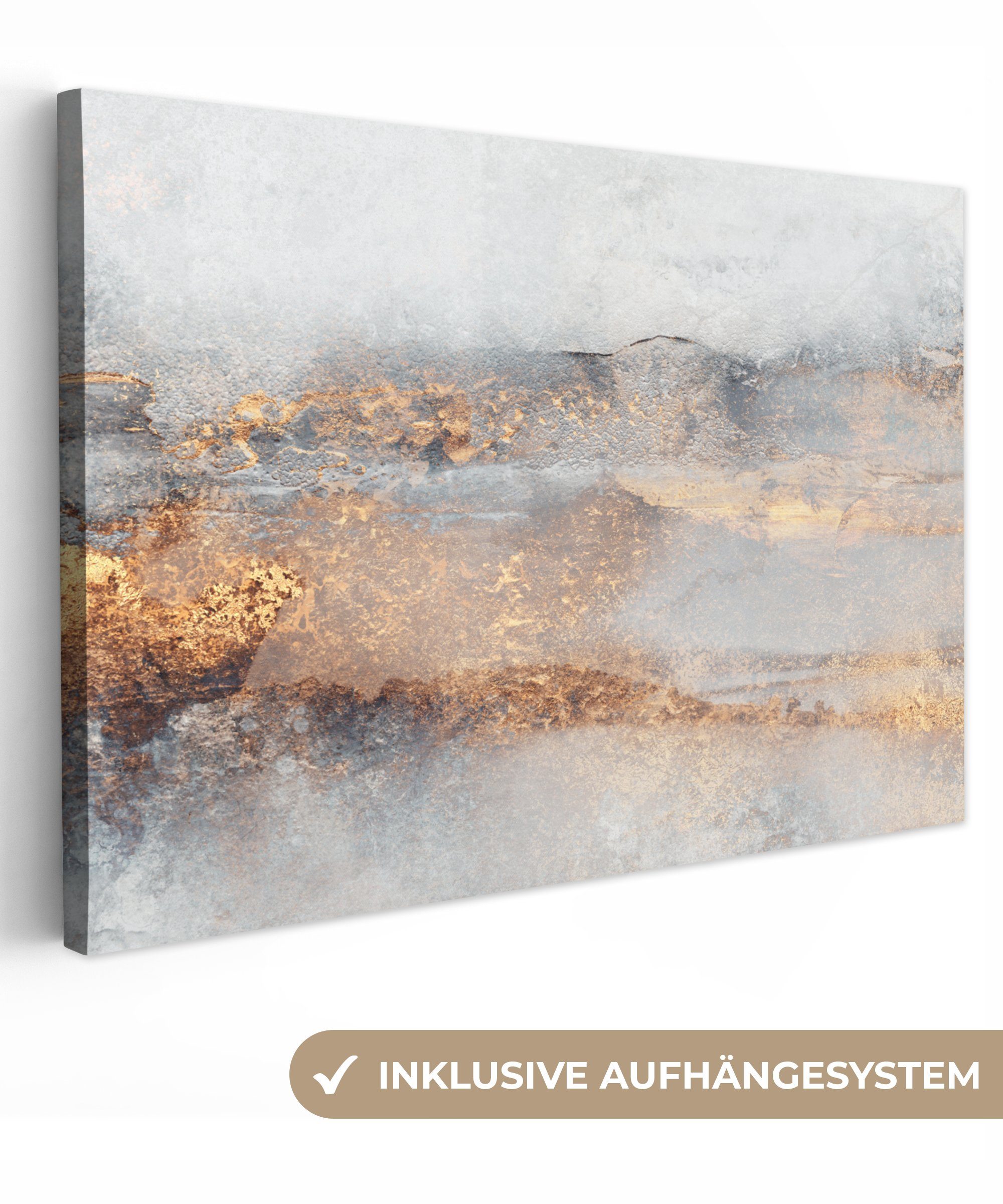 OneMillionCanvasses® Leinwandbild Nebel - Gold - Abstrakt, Fotodruck (1 St), Leinwand Bilder Klein, Wand Dekoration Aesthetic 30x20 cm