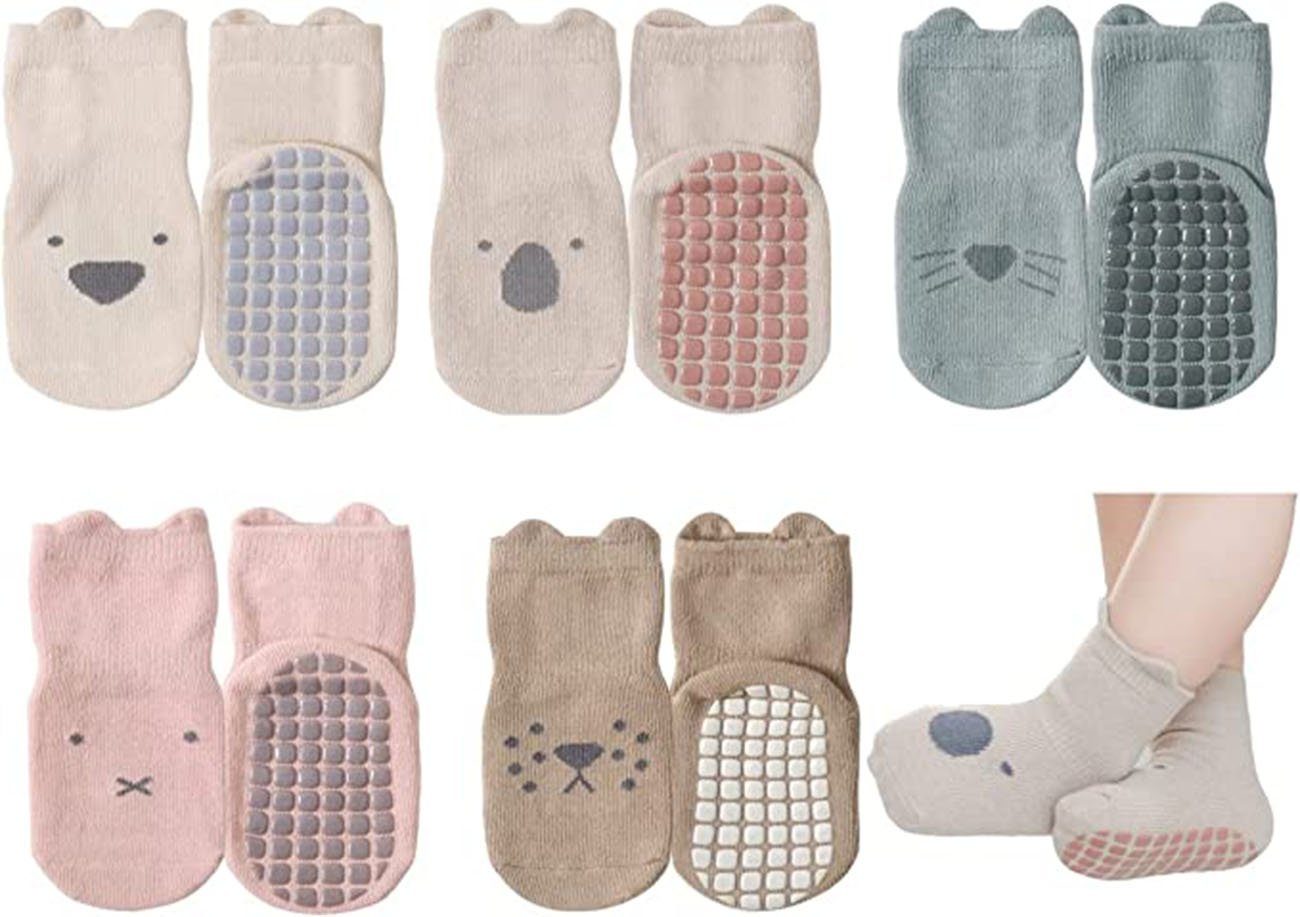 Haiaveng Langsocken Rutschfeste Socken für Baby Mädchen Jungen 5 Paar Kinder Anti Rutsch Socken Sportsocken Stoppersocken