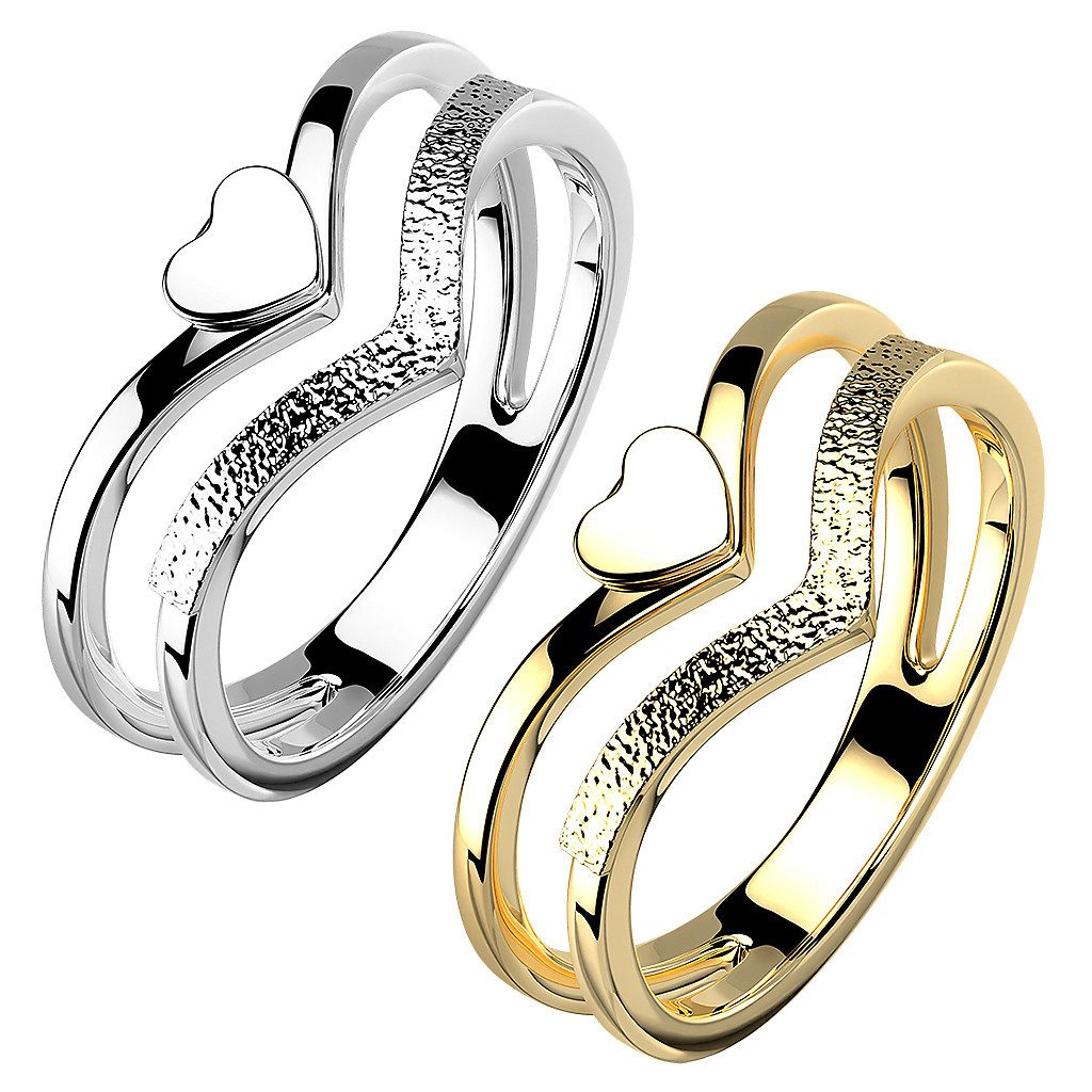 Taffstyle Fingerring Designer Herz Ring doppelter Chevron Edelstahl Silber günstig online kaufen