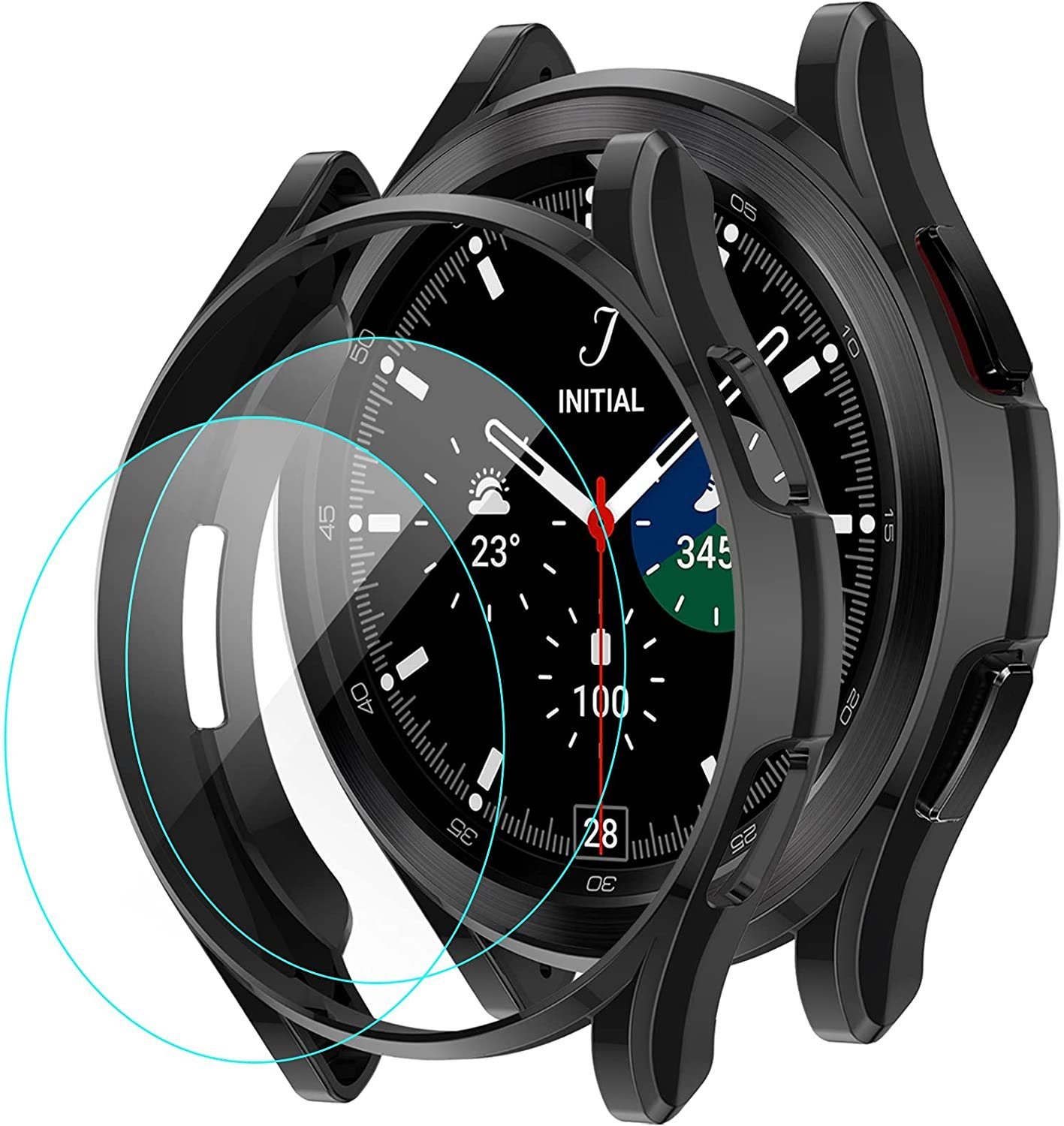 MSM Smartwatch-Hülle Hülle für Samsung Galaxy Watch 4 Classic 42mm / 46mm Schutzglas (2 Schutzglas) Full Panzerfolie 9H