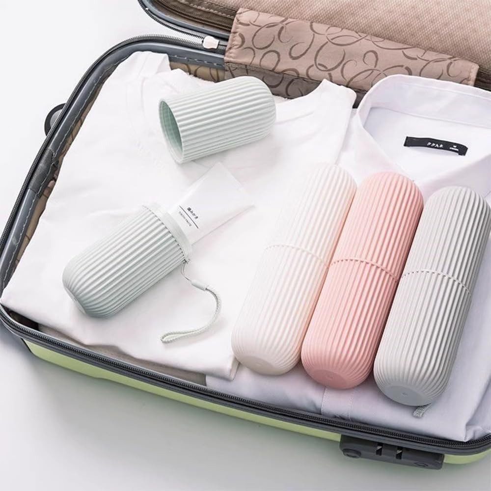 FELIXLEO Zahnputzbecher 4er Zahnbürsten Etui Box Reise Zahnputzbecher mit 4 Abdeckungen