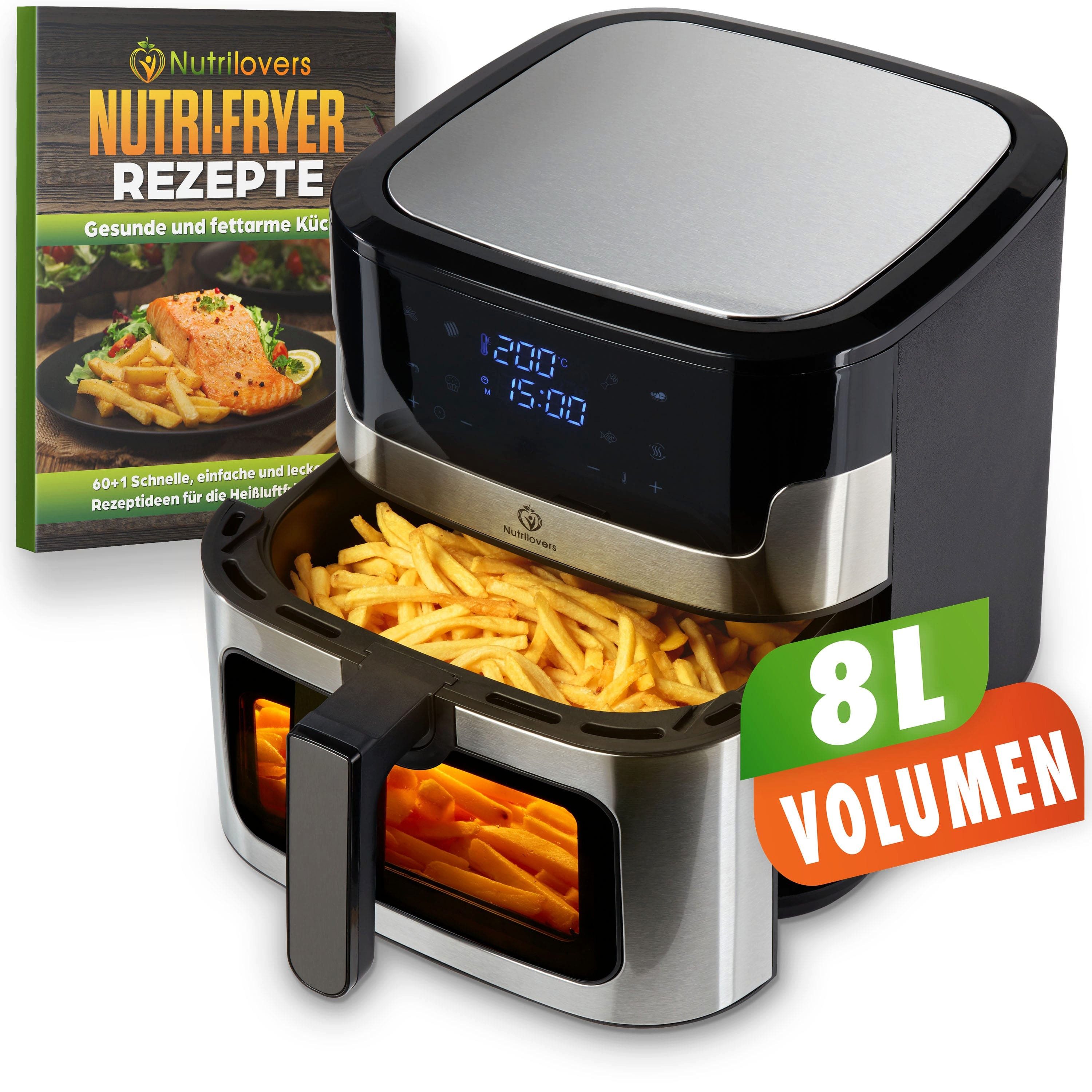 Nutrilovers Heißluftfritteuse NUTRI-FRYER Hei fluftfritteuse Edelstahl, 8L, 2000W, Ober- & Unterhitze, 2000 W