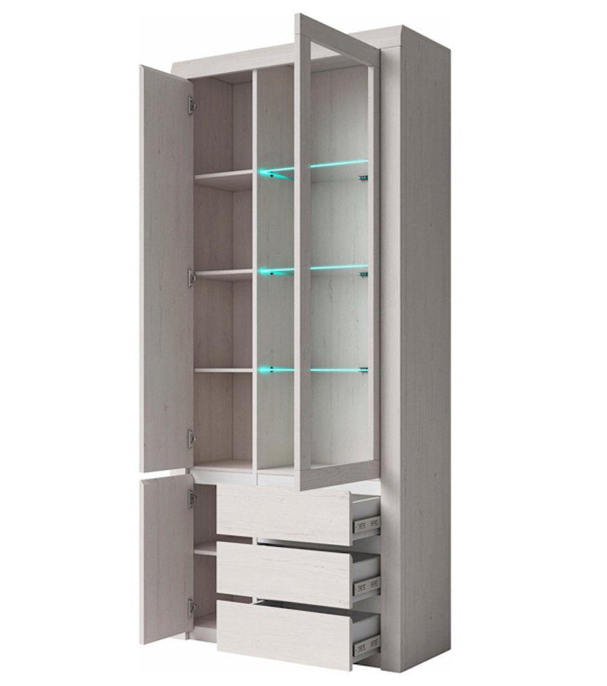 Helvetia Vitrine Monica II (Monica II, 1-St) 94cm Ausführung wählbar grifflos 3-türig mit 3 Schubladen