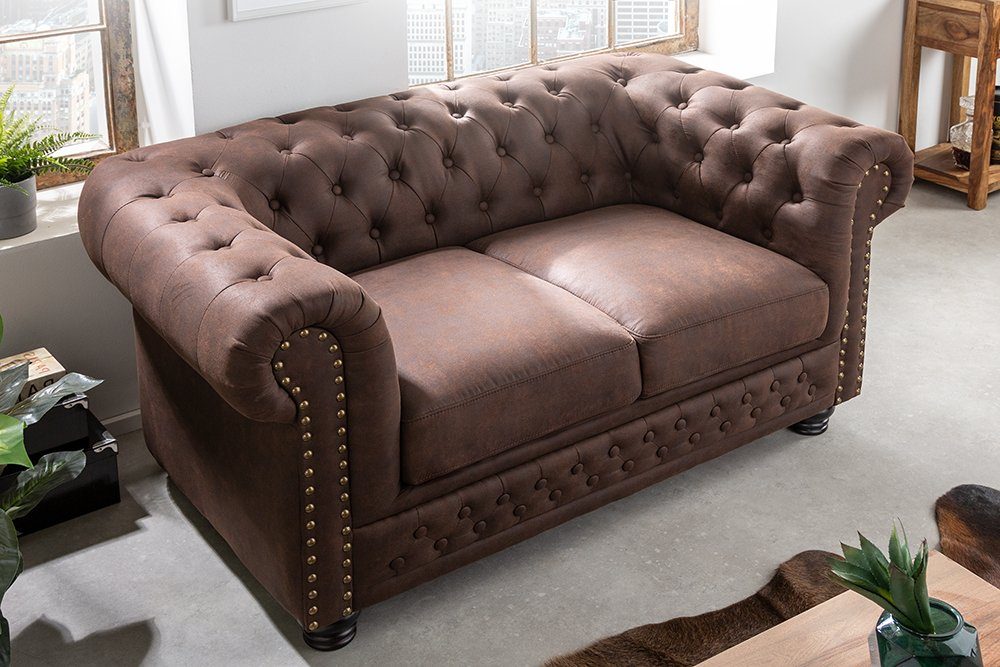 riess-ambiente Sofa · Couch braun, Microfaser 2 CHESTERFIELD vintage Federkern Sitzer 150cm · 1 · Wohnzimmer · mit Teile