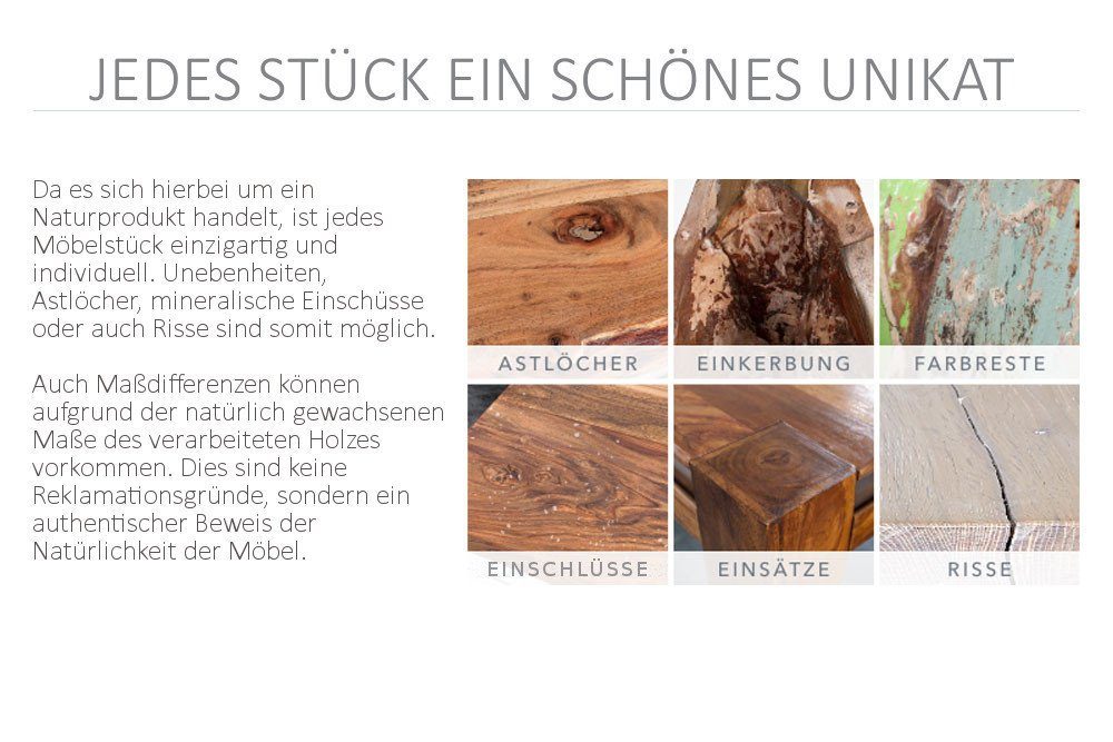 riess-ambiente · natur, Industrial recyceltes Massivholz FINCA Pinienholz 165cm Esstisch · mit Querstrebe ·