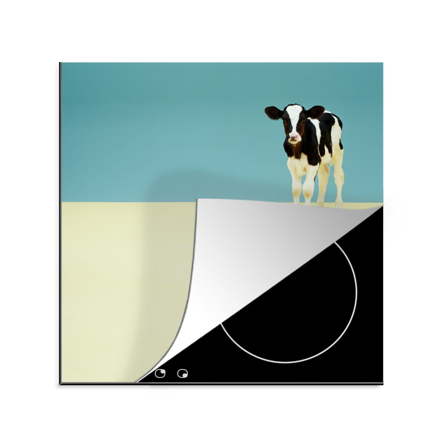 MuchoWow Herdblende-/Abdeckplatte Porträt eines Kalbes, Vinyl, (1 tlg), 78x78 cm, Ceranfeldabdeckung, Arbeitsplatte für küche