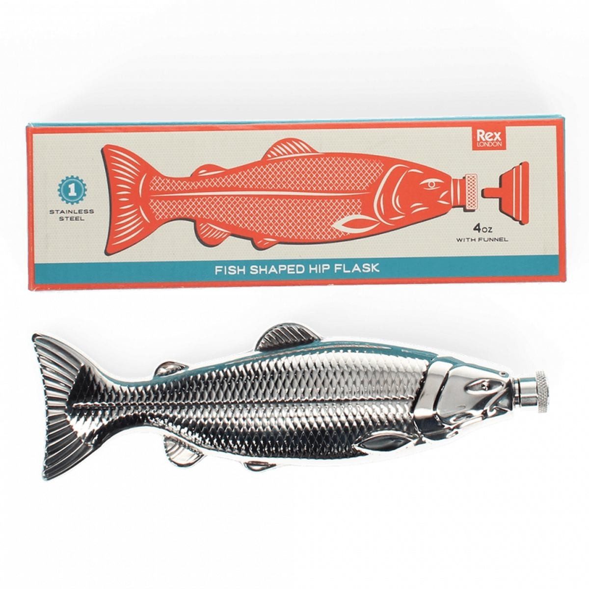 Rex London Flachmann Edelstahl in origineller Fischform 118 ml 6,3 x 2,7 x 21 cm