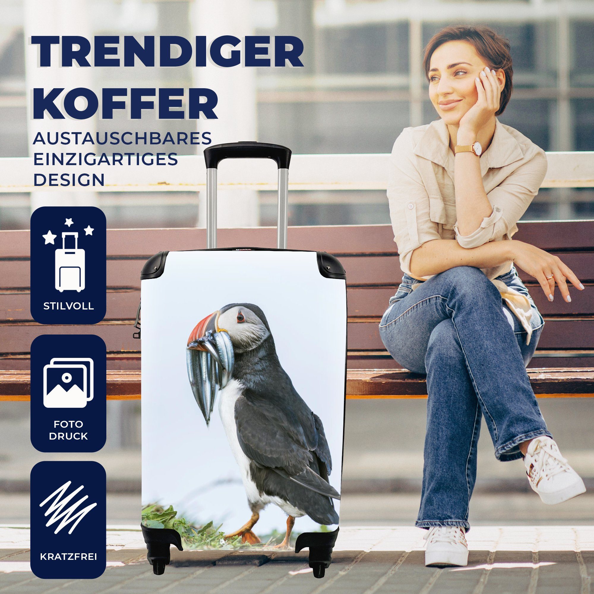 MuchoWow Handgepäckkoffer Schottischer Papageientaucher, 4 für Trolley, Reisetasche mit Reisekoffer Rollen, Ferien, Handgepäck rollen