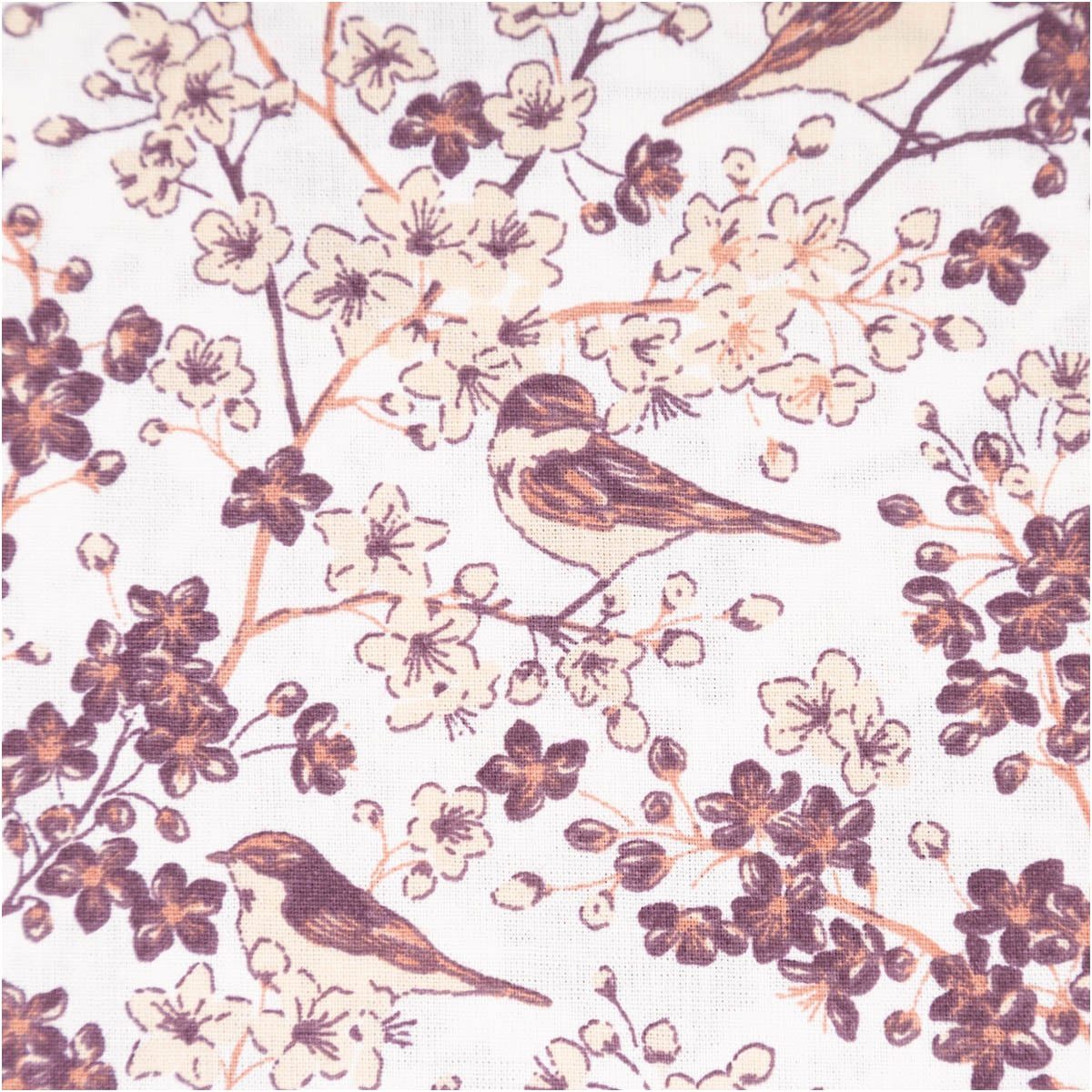 SCHÖNER LEBEN. Stoff Baumwollstoff Meterware Popeline Stoff Vögel Blumen beige 145cm, allergikergeeignet,atmungsaktiv,pflegeleicht