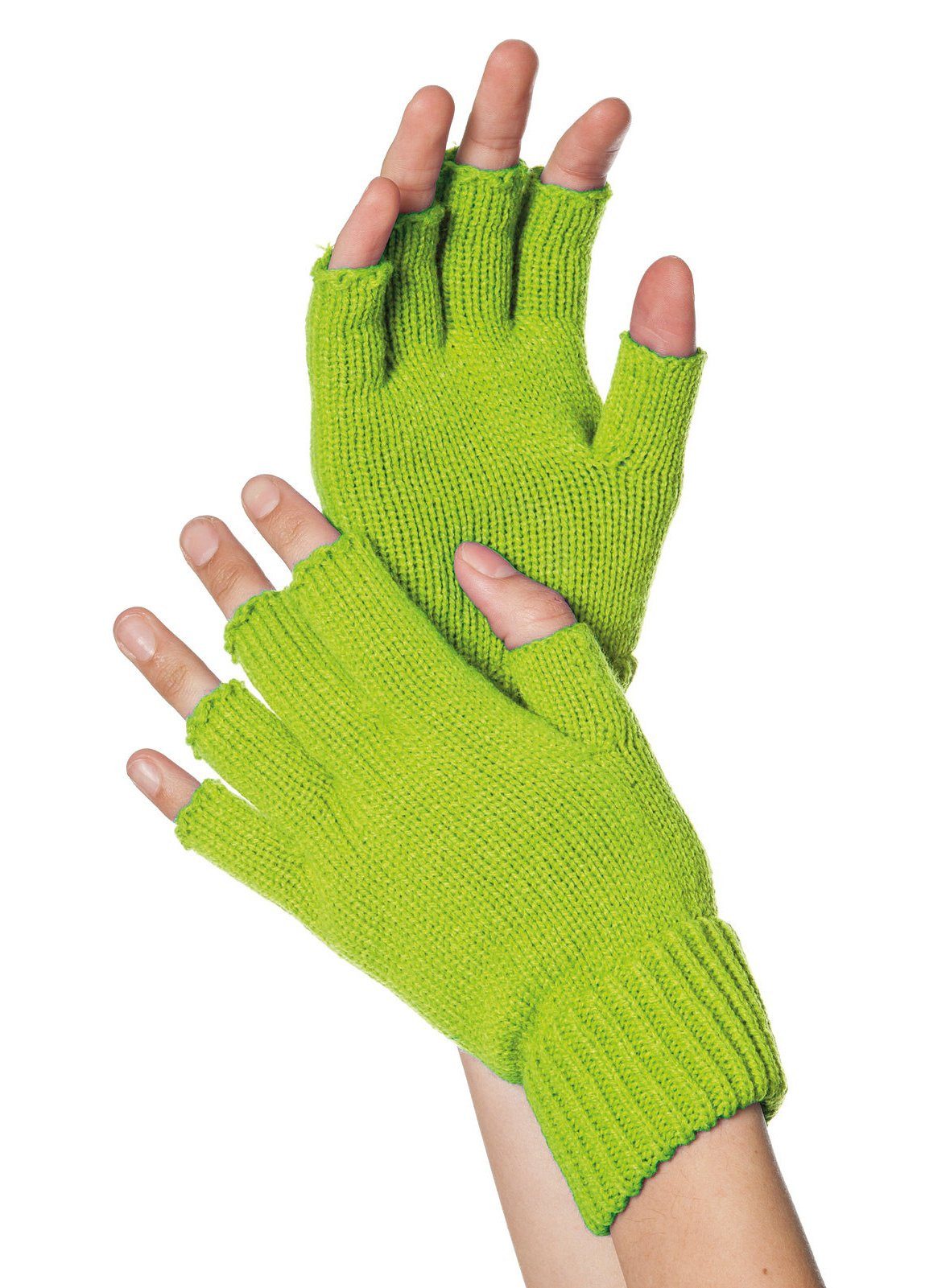 Boland Kostüm Fingerlose Strickhandschuhe neongrün, Fingerlose Handschuhe a günstig online kaufen