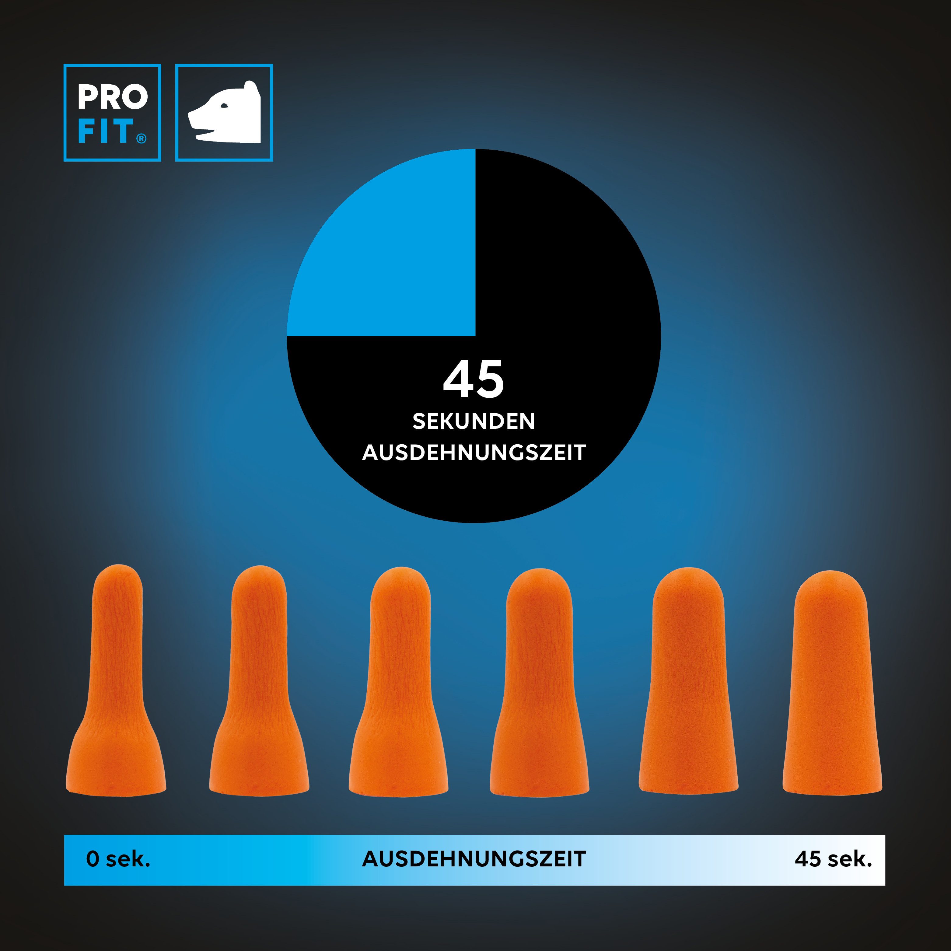 PRO FIT Gehörschutzstöpsel aus Soft-PU, Earplugs zur Geräuschdämmung, hervorragende Dämmwerte, SNR 38 dB(A), hoher Tragekomfort, konische Form, 250 Paar