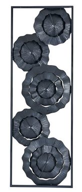 Levandeo® Metallbild, 3D Wandbild 31x90cm Blume Metall Schwarz Gold Deko Teller Ringe