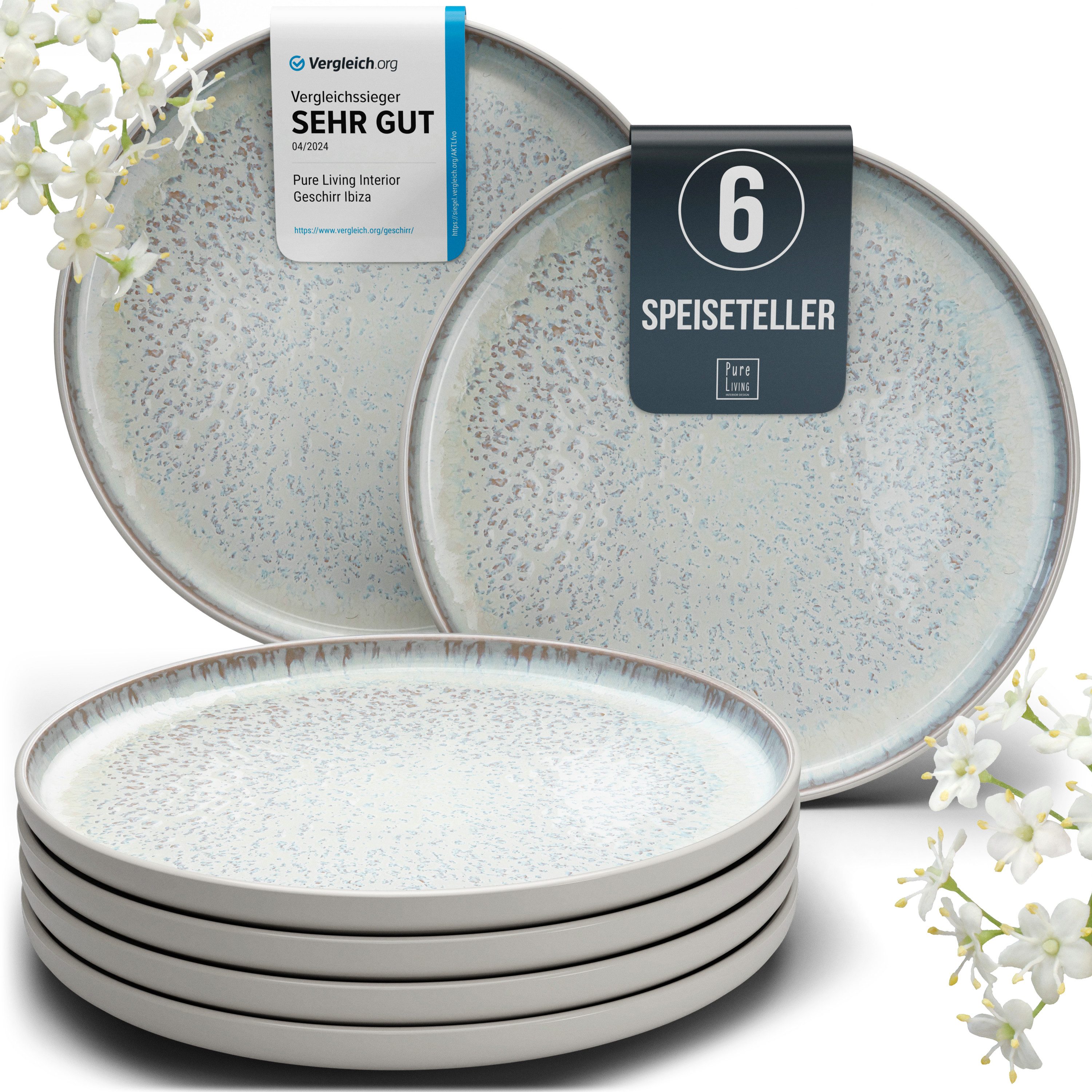 PURE LIVING INTERIOR DESIGN Geschirr-Set Ibiza Speisseteller, Dinnerteller, 6er-Set, 26 cm, Beige (1-tlg), 6 Personen, Steingut, Robust, kratzfest, spülmaschinenfest und mikrowellengeeignet