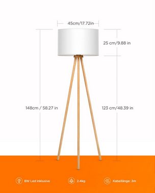 Tomons LED Stehlampe Stehleuchte Stativ aus Holz, mit 8W LED-Leuchtmittel